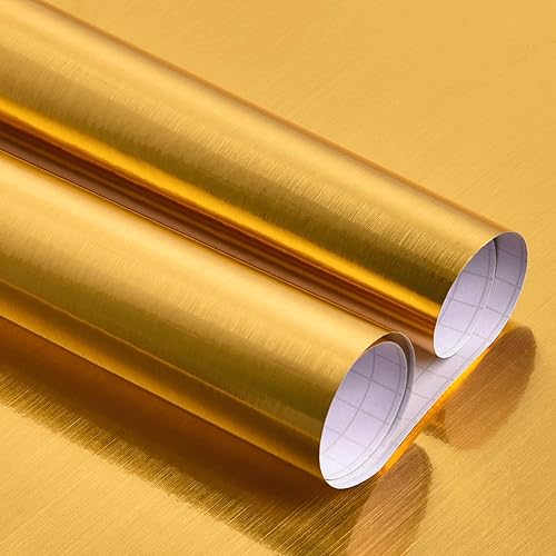 WENMER Metallic Gold Wallpaper 17.71" x 32.8Ft Gold Contact Paper Brushed Metal Look Wallpaper Self Adhesive Peel and Stick Wallpaper Christmas Decoration Wallpaper for Backsplash Kitchen Counter Top