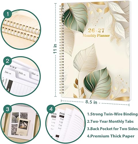 Miniatura 4 de Agenda mensual 2026-2027, agenda mensual de 2 años 2026-2027 de enero de 2026 a diciembre de 2027, 9 x 11 pulgadas con pestañas, bolsillos