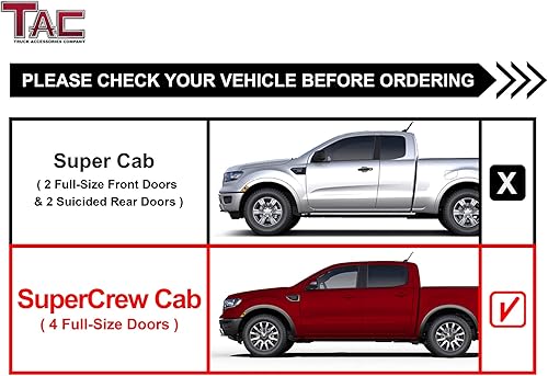Miniatura 4 de TAC - Estribos laterales para Ford Ranger Supercrew Cab 2019-2022, camioneta Pickup de 5 pulgadas, color negro, ovalado, estribos, barras laterales,