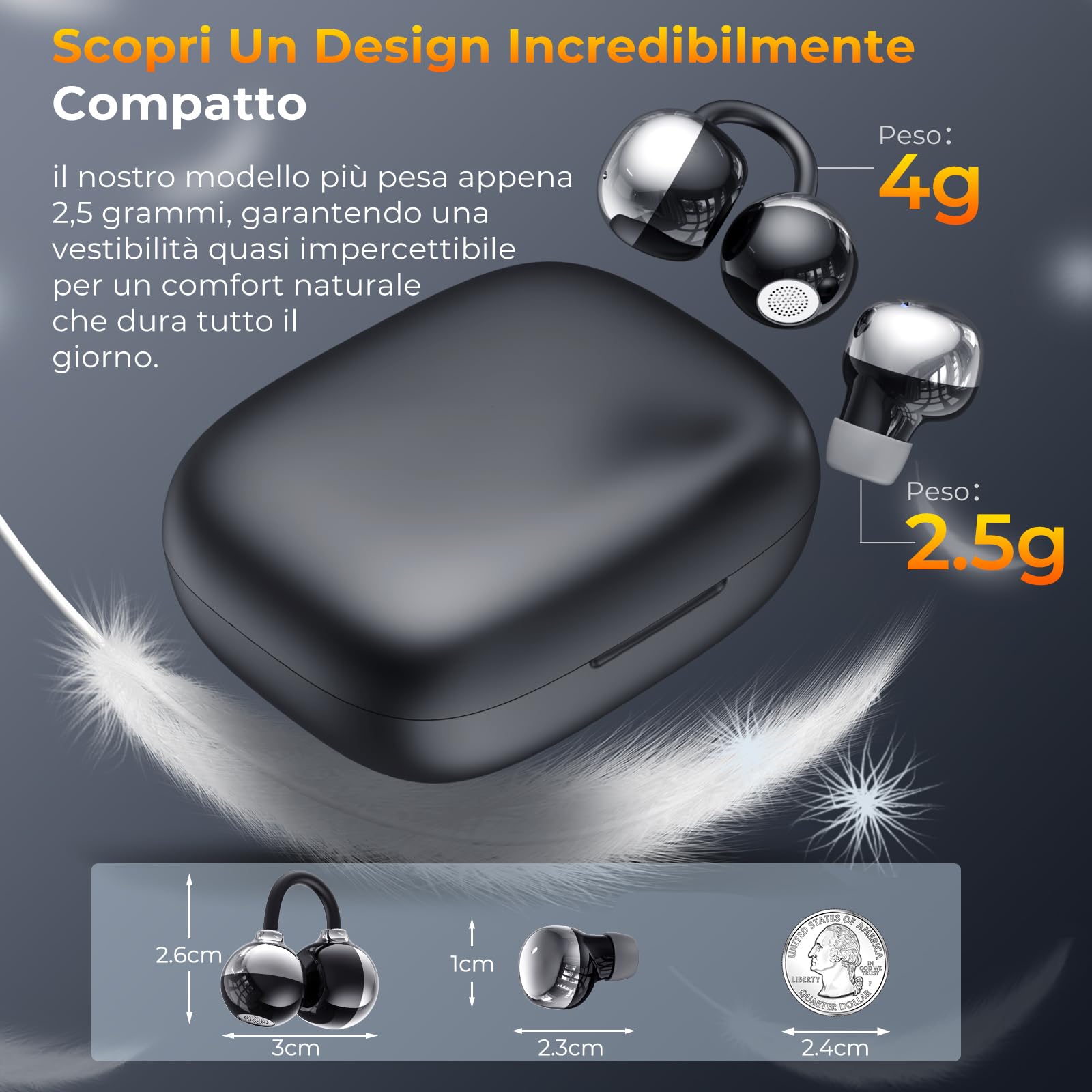 LESUN Open Ear Cuffie 5.4, Cuffie per Dormire con HiFi e Bassi Profondi, Auricolari Bluetooth Ultra Compatti da 32 Ore con Doppia Modalità Intelligente (Giorno + Notte), Cancellazione del Rumore, IP5