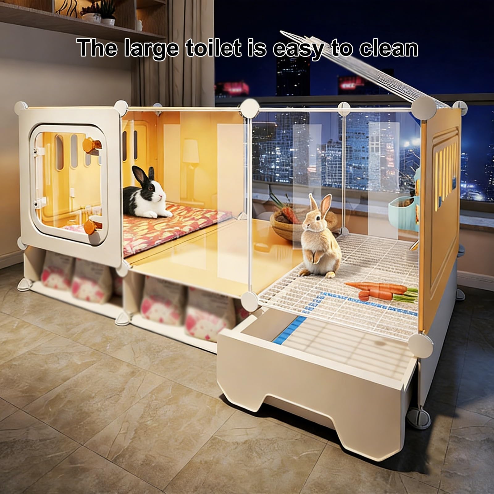 Cage Lapin Transparente, Clapier d'intérieur avec Plateau Coulissant et Espace de Rangement, Cage Cochon d'Inde, for Petits Animaux(106x36x52CM)
