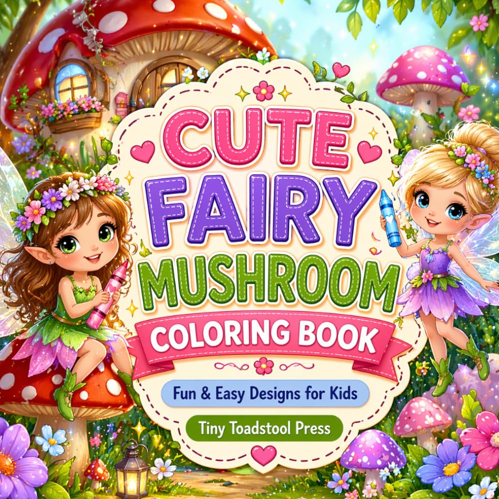Cute Fairy Mushroom Coloring Book: Fun & Easy Designs for Kids (Tiny Toadstool Press Activity Collection)