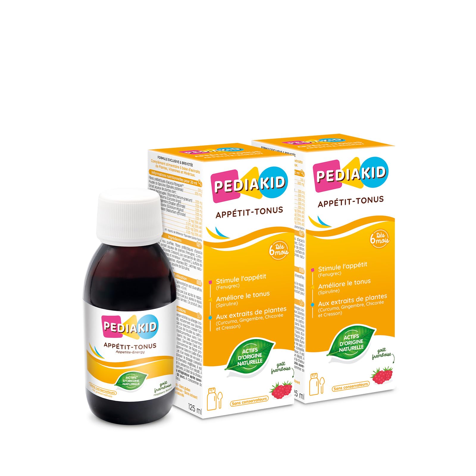 PEDIAKID - Sirop Appétit-​Tonus - Complément Alimentaire Naturel - Formule Exclusive au Sirop d'Agave - Stimule l'Appétit - Aide à la Prise de Poids - Lot de 2 flacons de 125 ml