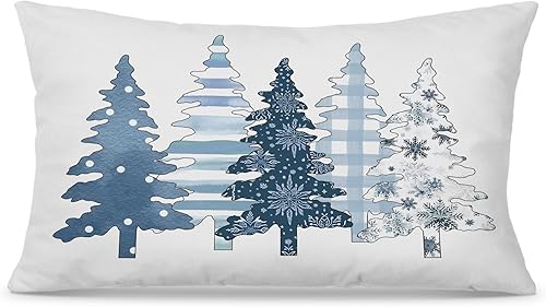 grapehiker Fundas de almohada azules de Navidad de 12 x 20 pulgadas, fundas de almohada de árbol de Navidad con copos de nieve, fundas de almohada grapehiker Fundas de almohada azules de Navidad de 12 x 20 pulgadas, fundas de almohada de árbol de Navidad con copos de nieve, fundas de almohada