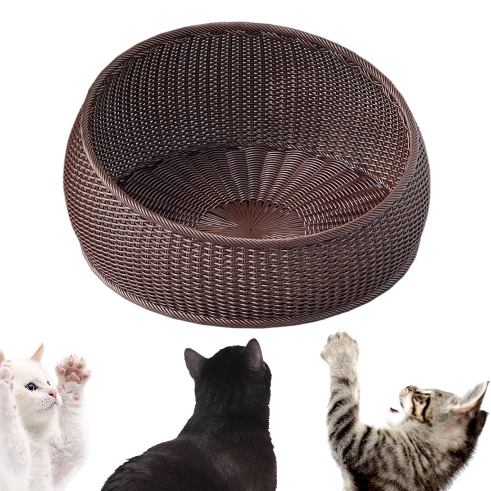 Gewebter Katzenkorb Aus Kunstrattan, Rundes Haustierbett, Katzennest, Handgewebt, Poliert, Weiches Material, Pflegeleichte Oberfläche, Abwaschbar, Gee, Kaffee