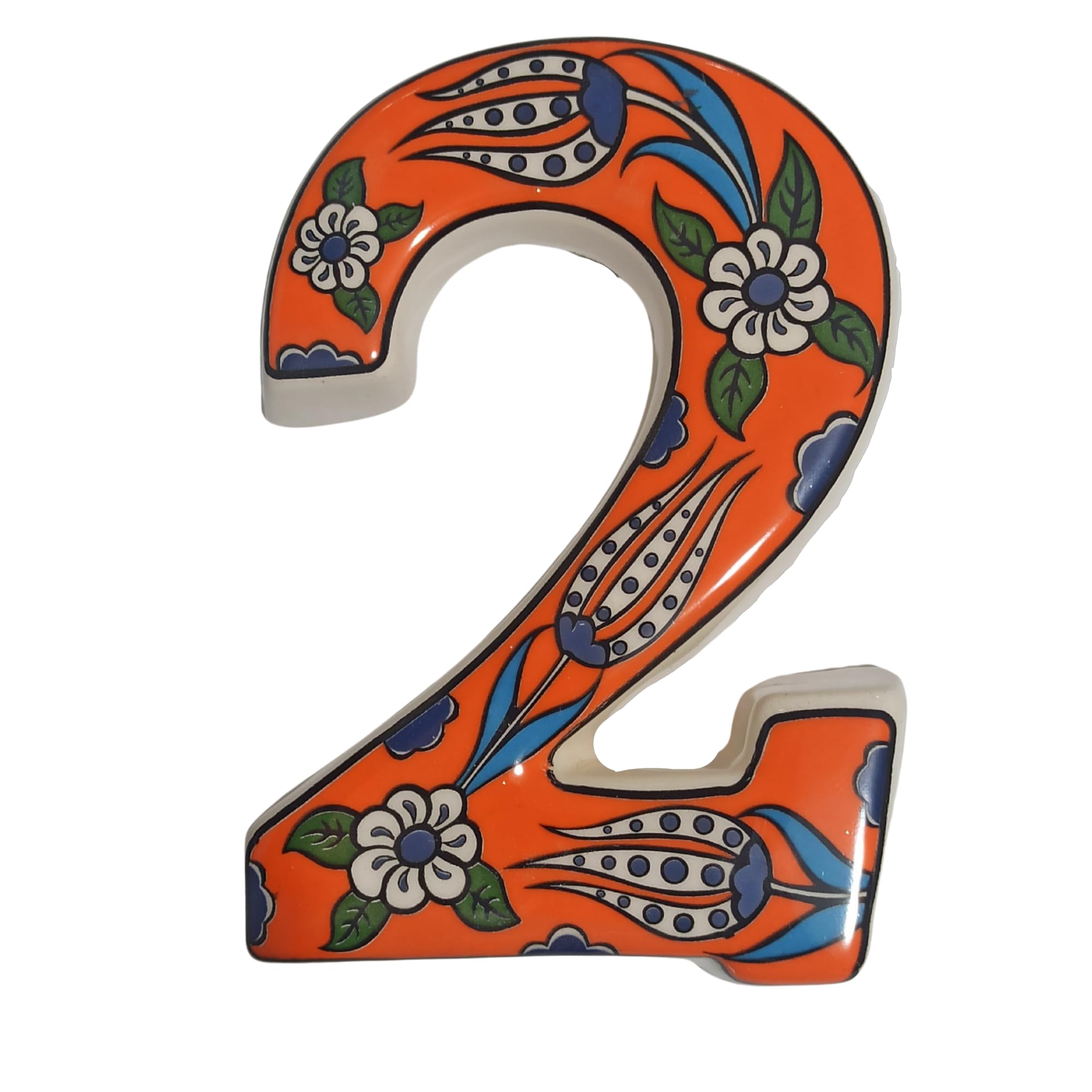 Ceramic house numbers with tulip design and several colors (Orange, 2)