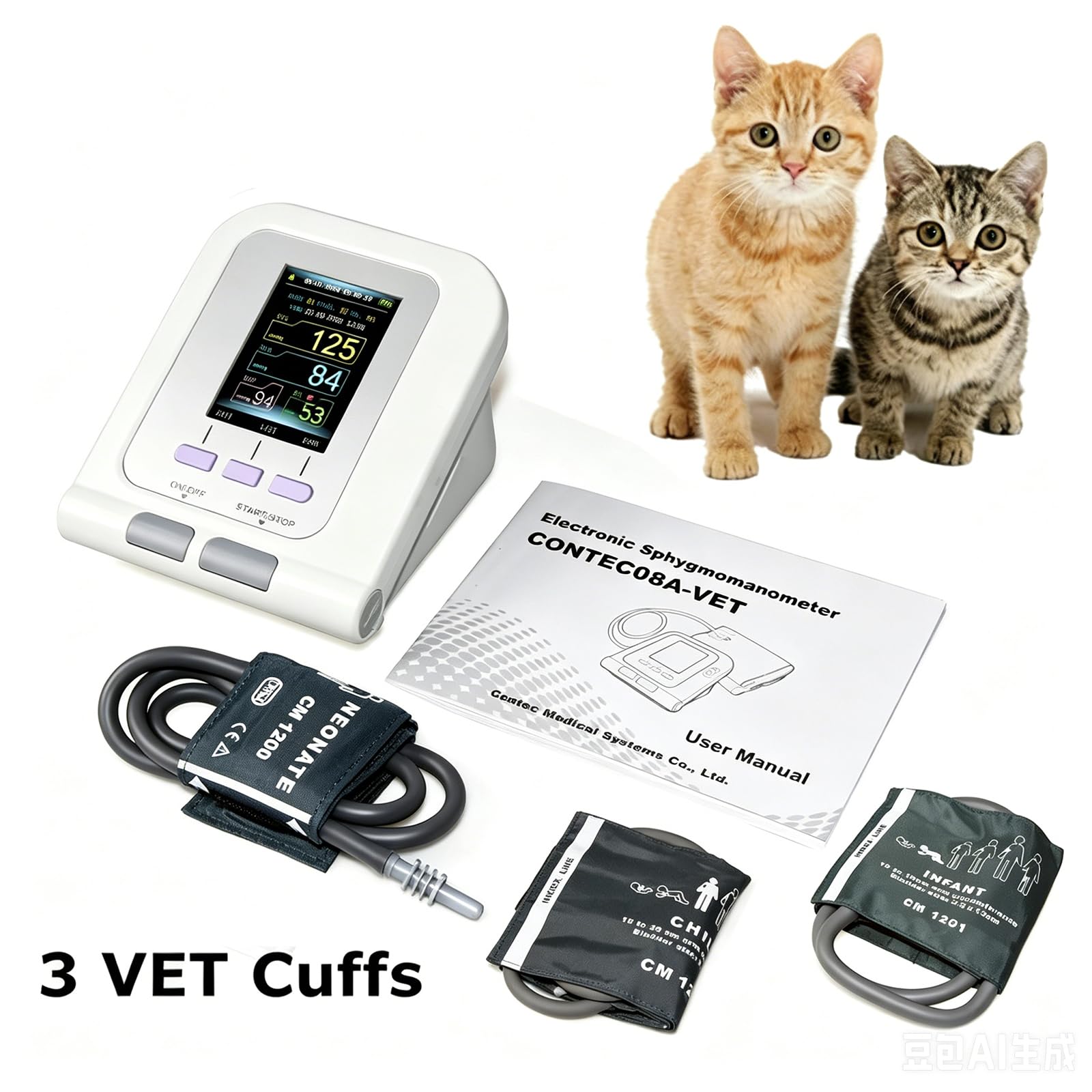 Matériel De Soins Vétérinaires, Tensiomètre Vétérinaire Pour Chiens, Chats Et Autres Animaux De Compagnie, Tensiomètre Équipé De 3 Brassards De Tailles Différentes