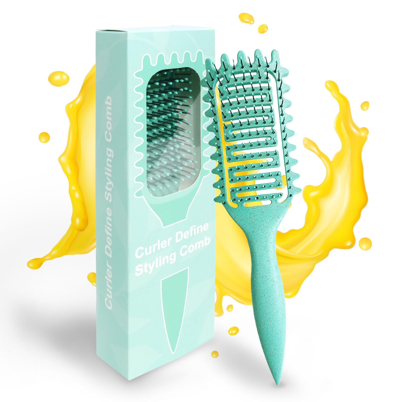 Qufiiry Lockenbürste, Haarbürste ohne Ziepen, Curl Defining Brush, Einzigartige Profi Detangler for Women and Men, Grün