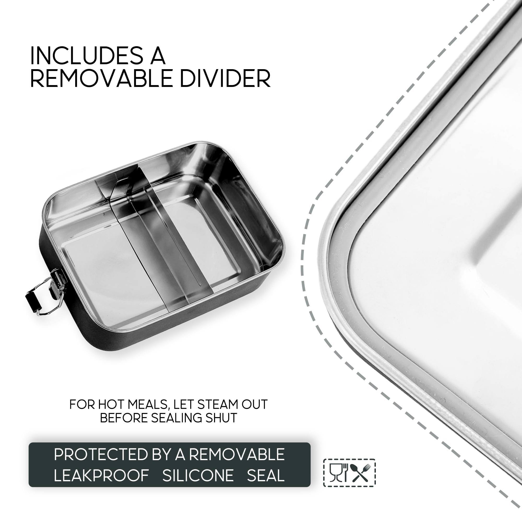 RESORA 40oz Stainless Steel Bento Lunch Box – Leak-Proof With 2 Dividers For Work, School, Travel