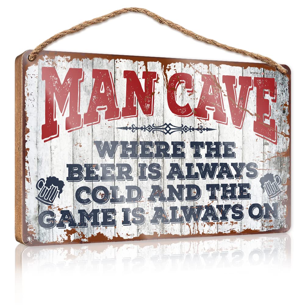 DTHA Sign Wooden Hanging Man Cave Rules Wooden Sign Kitchen Wall Sign Front Porch Decor(23X35CM)
