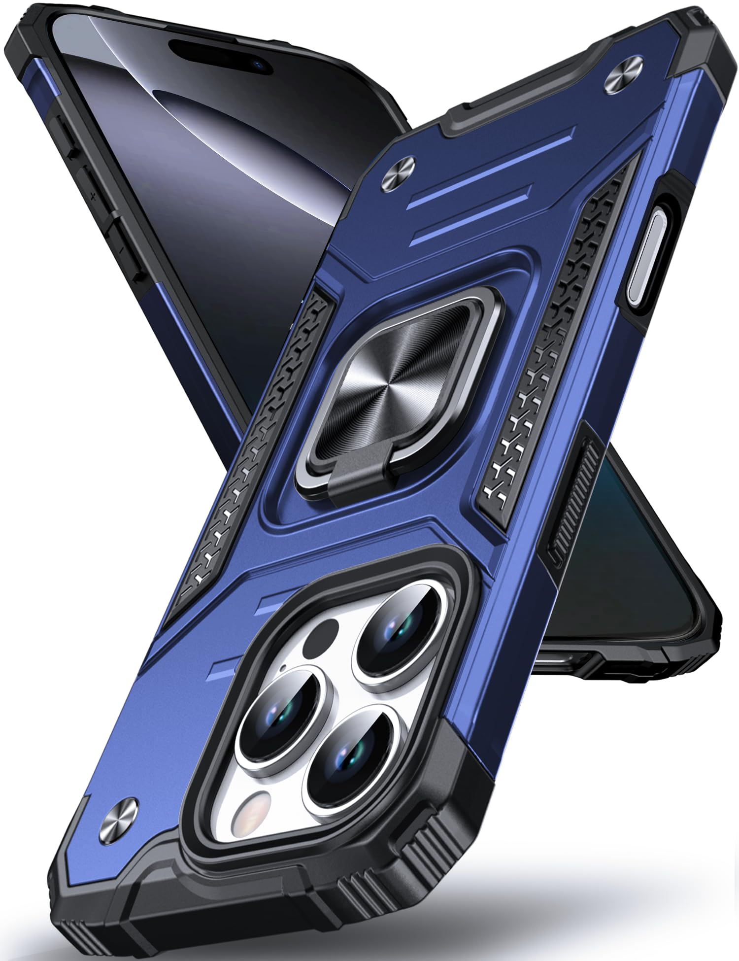 Coque iPhone 16 Pro Max DASFOND antichoc bleue avec anneau