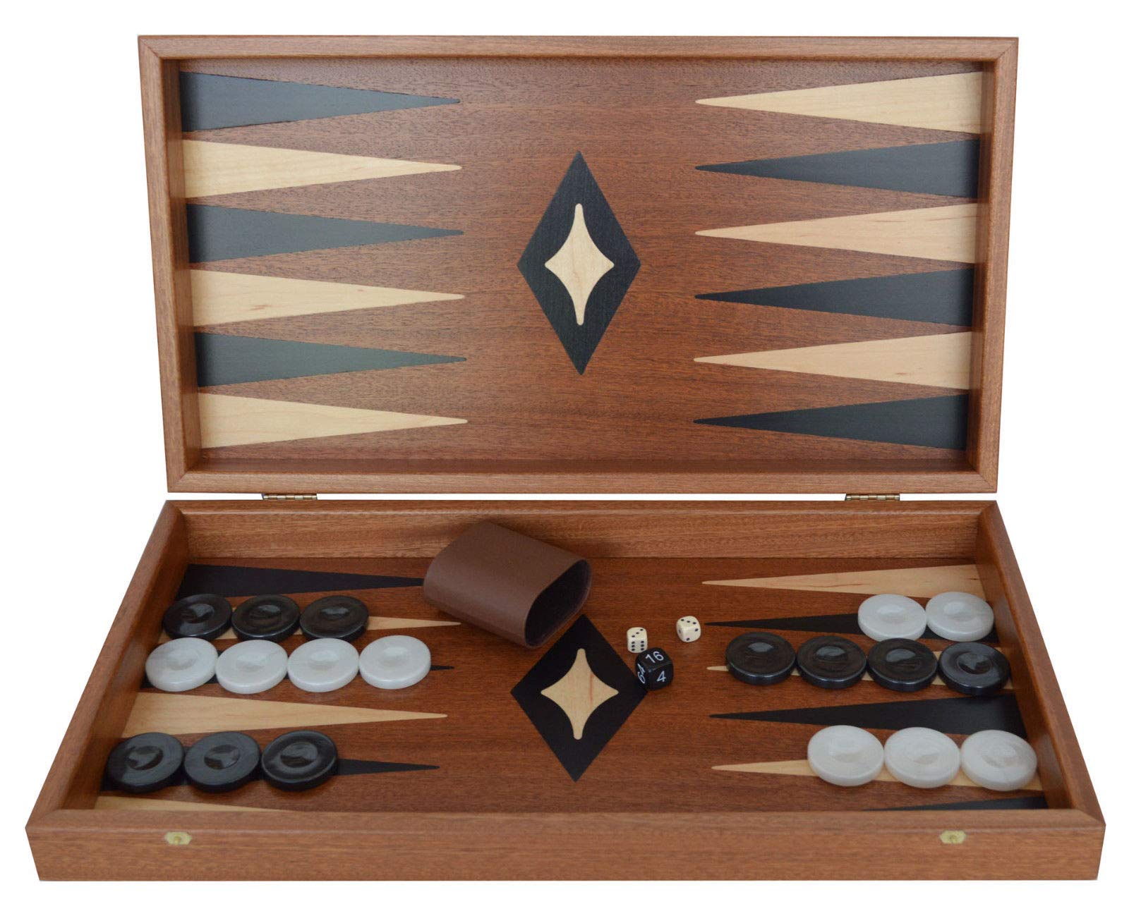 Manopoulos Mahogany Wood Backgammon Set - Handmade in Greece