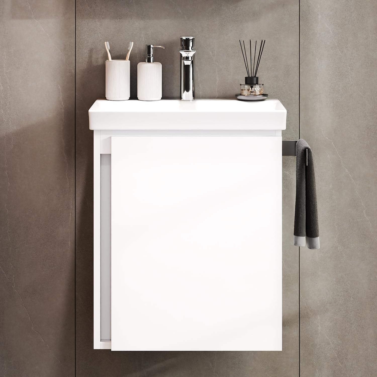 Planetmöbel lavabo avec Meuble Bas 50 cm, Meuble sous-Vasque Suspendu, Fermeture amortie, Ensemble de Meubles de Salle de Bain, Blanc