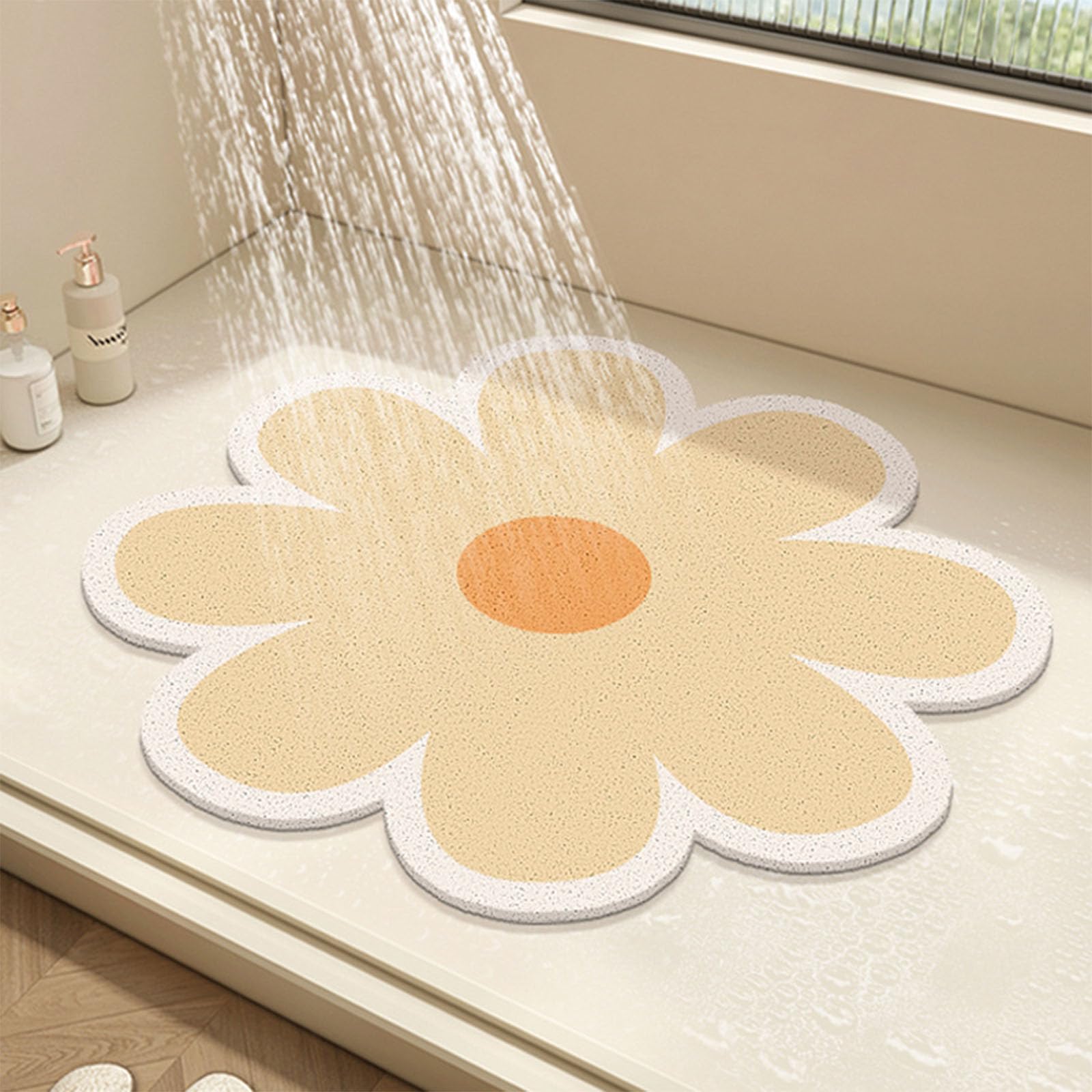 Indoor shower round shower mat with floral design, PVC sponge bathroom floor mat, anti-slip bathroom mat, anti-mildew shower mat with drainage hole, quick-dry (H,60 * 60cm)