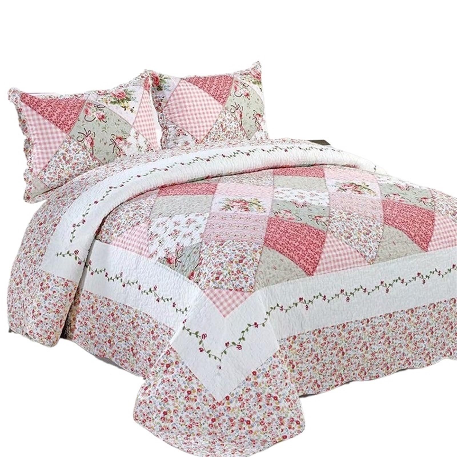 DAJGRHE Bedspread Plaid Cotton Quilt Set, Patchwork Blanket, Home Bedding, 3Pcs(Color 1)