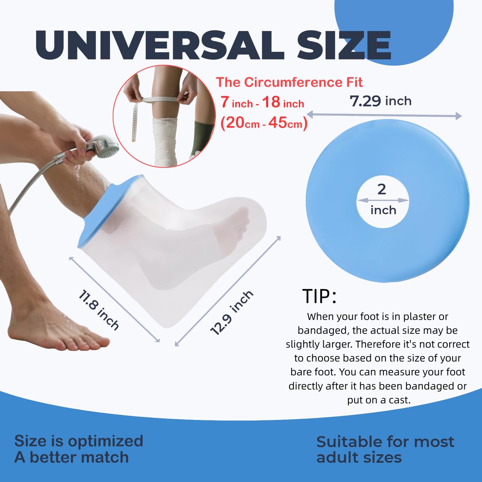 XIRRCV Waterproof Foot Cover for Shower – Cast Cover for Foot, Shower Boot Cover Waterproof Foot, Foot Cover for Shower After Surgery, Reusable Cast Bag for Adult