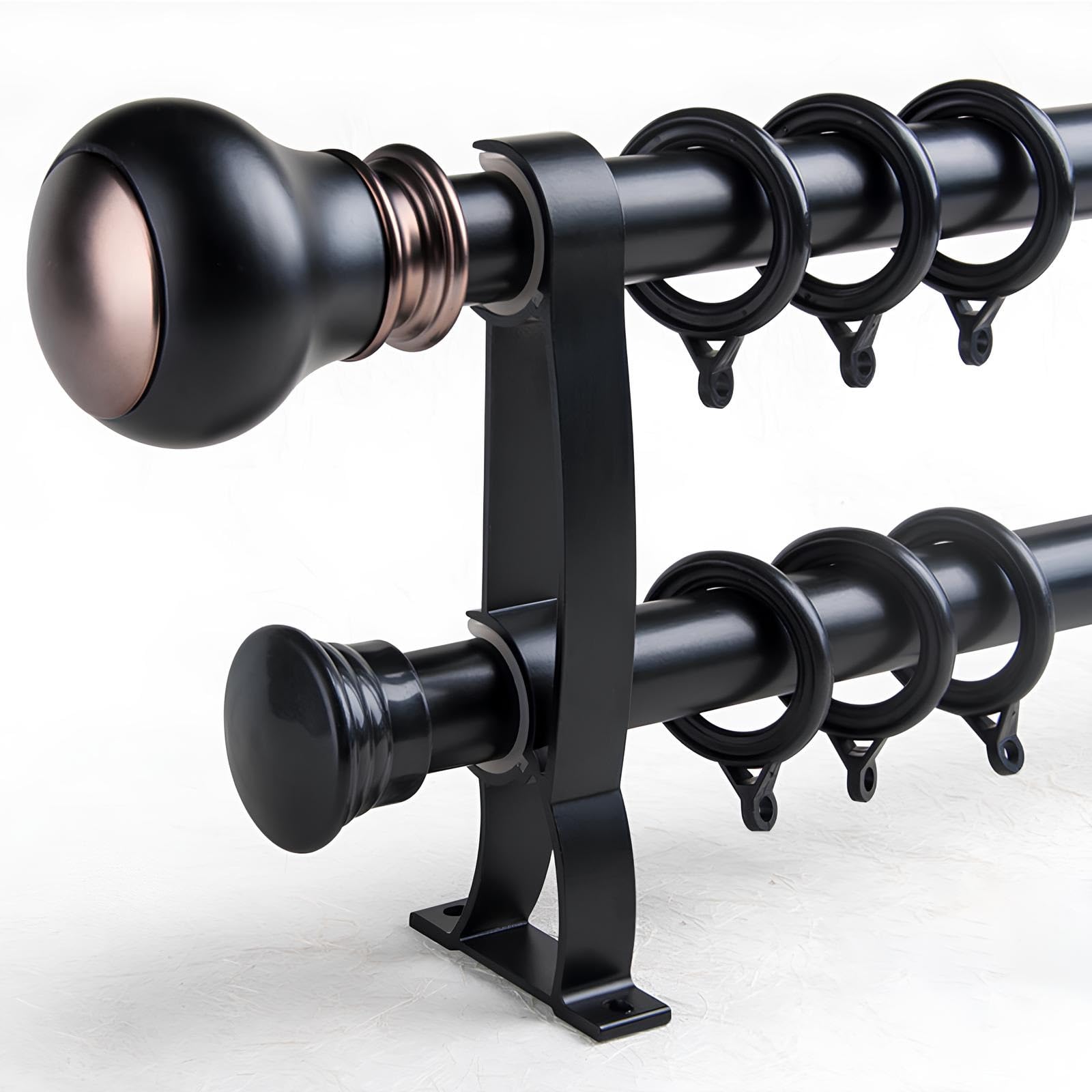 WATAOW Double Curtain Rod, Heavy Duty Double Curtain Track 70 To 700cm Long, Decorative Curtain Rail, Silent Curtain Poles For Living Room And Bedroom(Black,300cm/9.8ft(2 * 150cm))