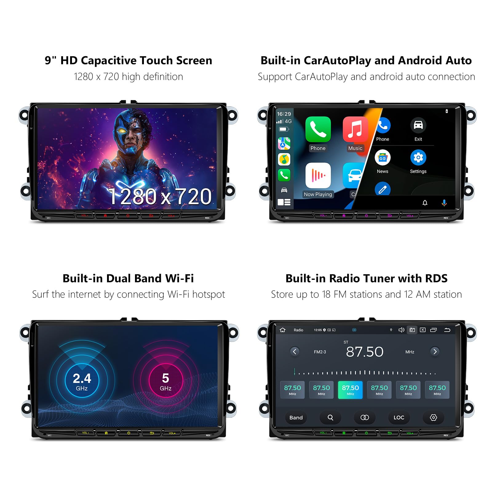 XTRONS Android 14 Autoradio für VW Skoda SEAT 9 Zoll IPS HD Bildschirm Octa Core 4+64GB Eingebautes 4G LTE DAB+ WLAN GPS Bluetooth 5.0 Car Play Android Auto AKM DSP Optional OBD DVR TPMS