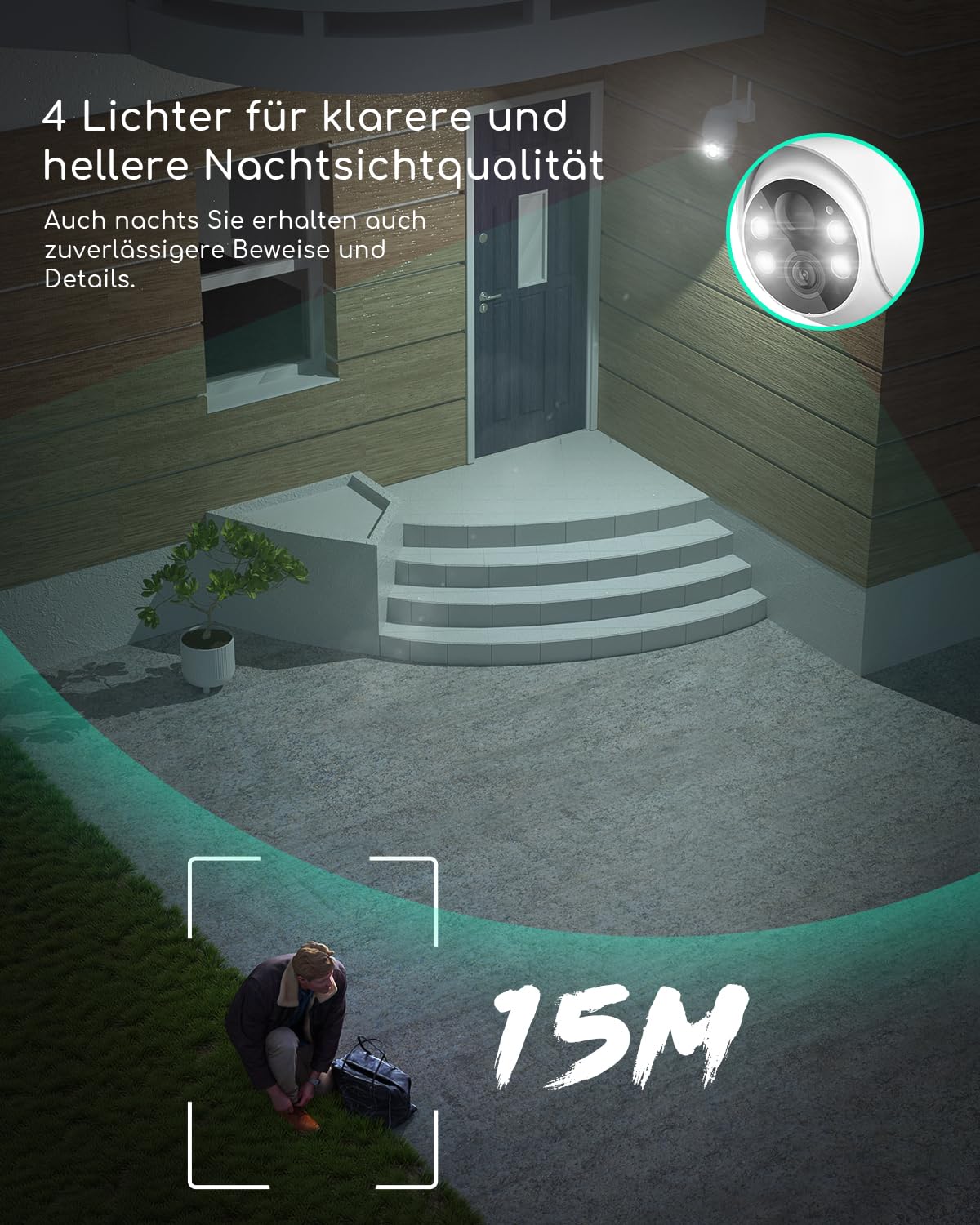 COOAU 5MP Überwachungskamera Aussen mit Solarpanel - 4dBi Kamera Überwachung Aussen Akku - WLAN Outdoor Kamera mit H.265-Videokomprimierung | 4 Spotlight | Cloud-Speicher | 2.4GHz