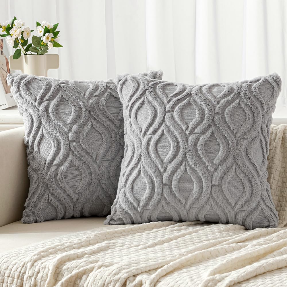 Amazon.com: MIULEE Light Grey Throw Pillow Covers 16x16 Inch, Soft ...
