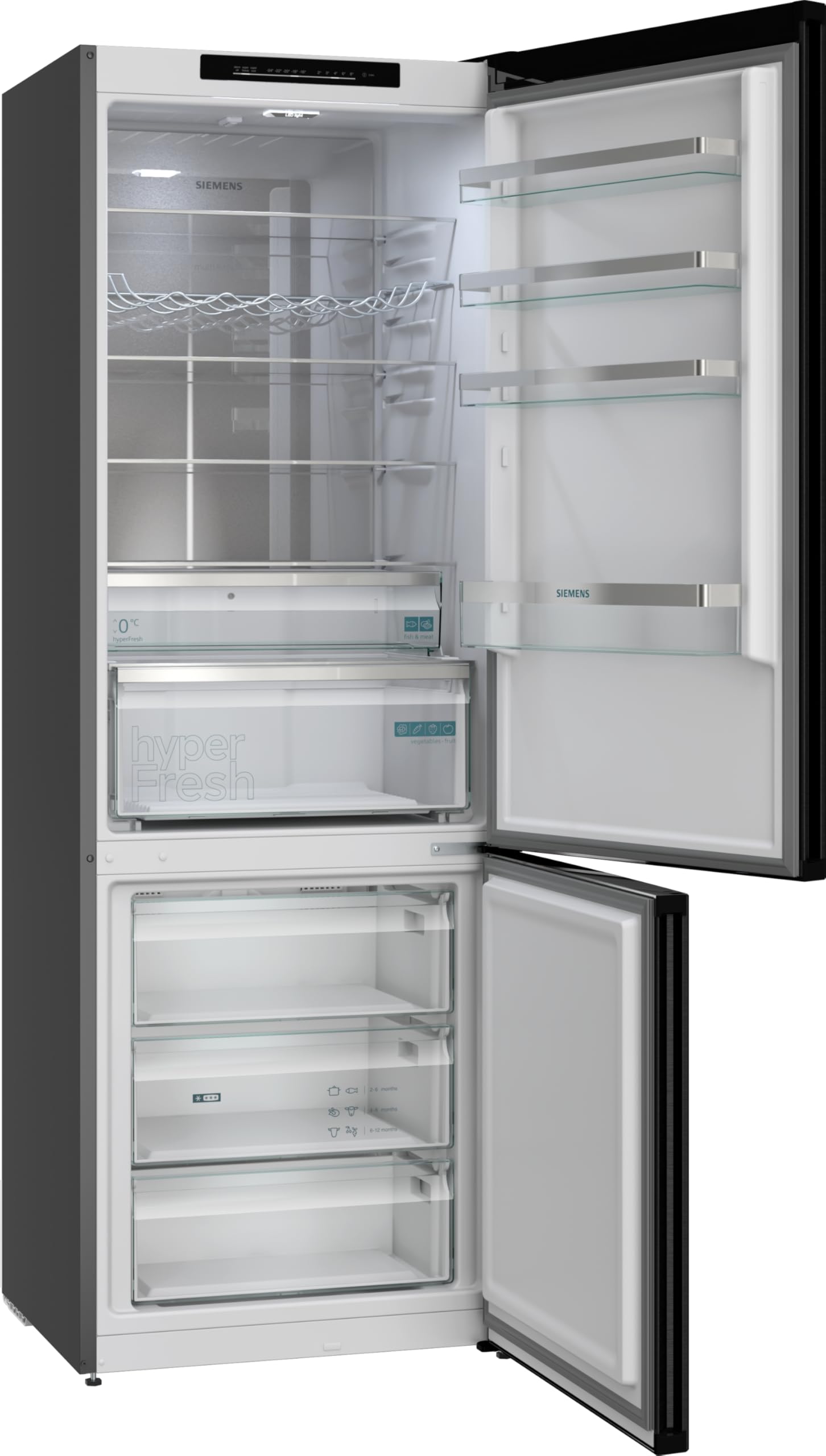 Siemens iQ300 - Frigorífico y congelador XXL (203 x 70 cm, KG49NVXCG, 311 L de refrigeración y congelación de 129 L, total noFrost, colocación sin costuras, hyperFresh 0ºC, acero negro antihuellas)