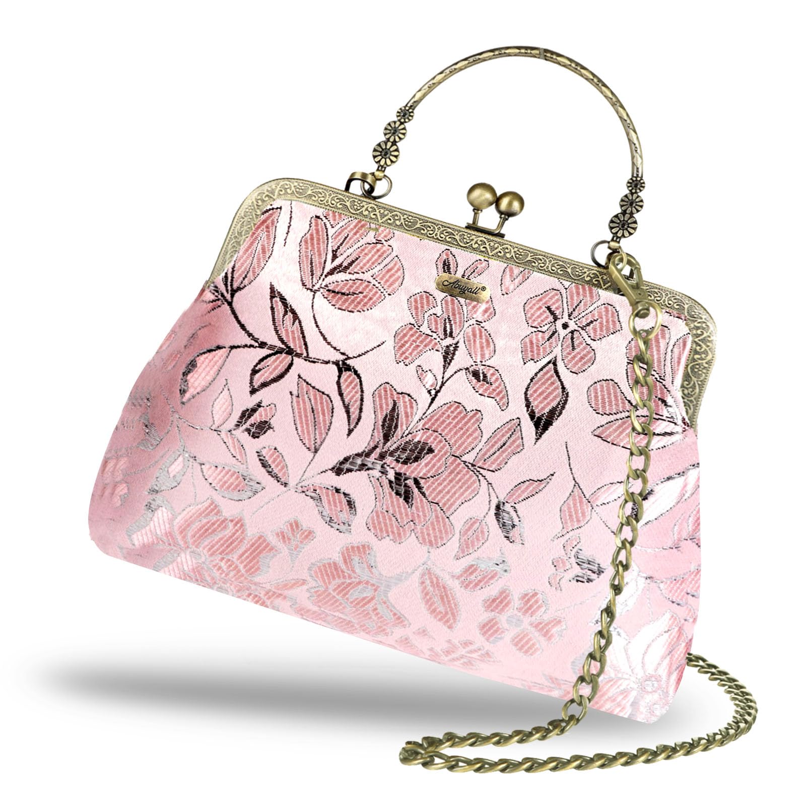 Floral Top-Handle Handbag, Kiss Lock Evening Bag for Women, Vintage Handbag