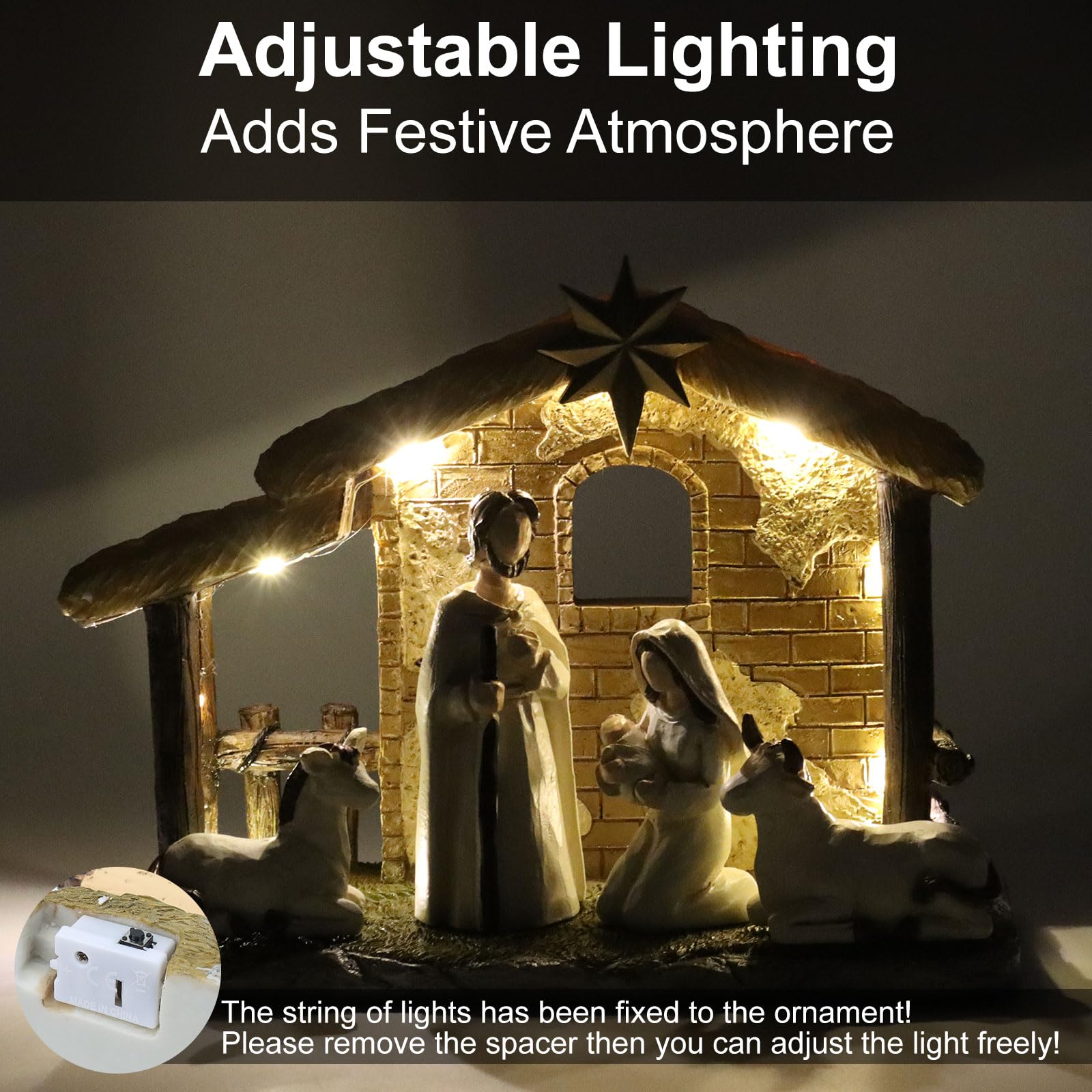 Topsky Handmade Christmas Nativity Scene Decoration, Resin Christmas Nativity Set including Light - Image 4