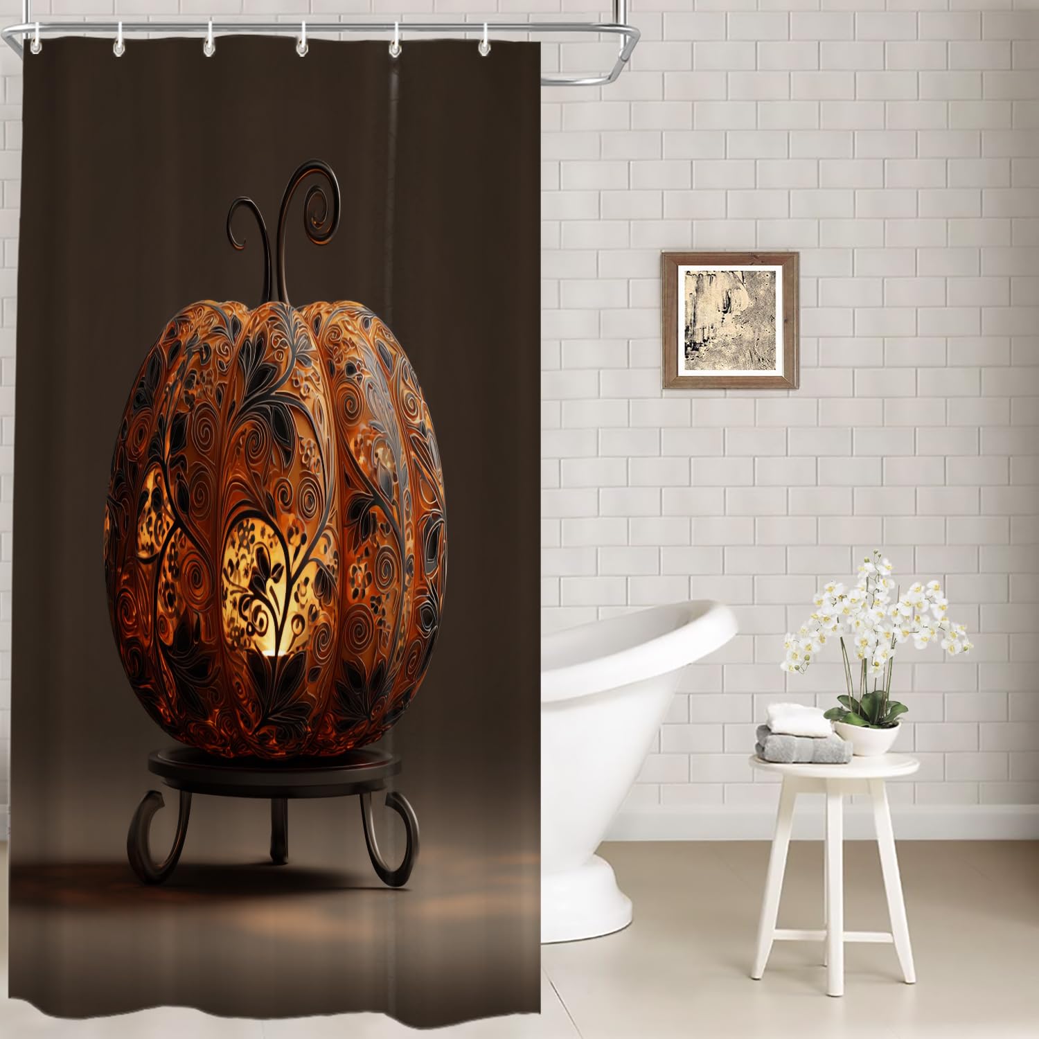 Rideau de douche citrouille Batmerry en polyester imperméable pour salle de bain