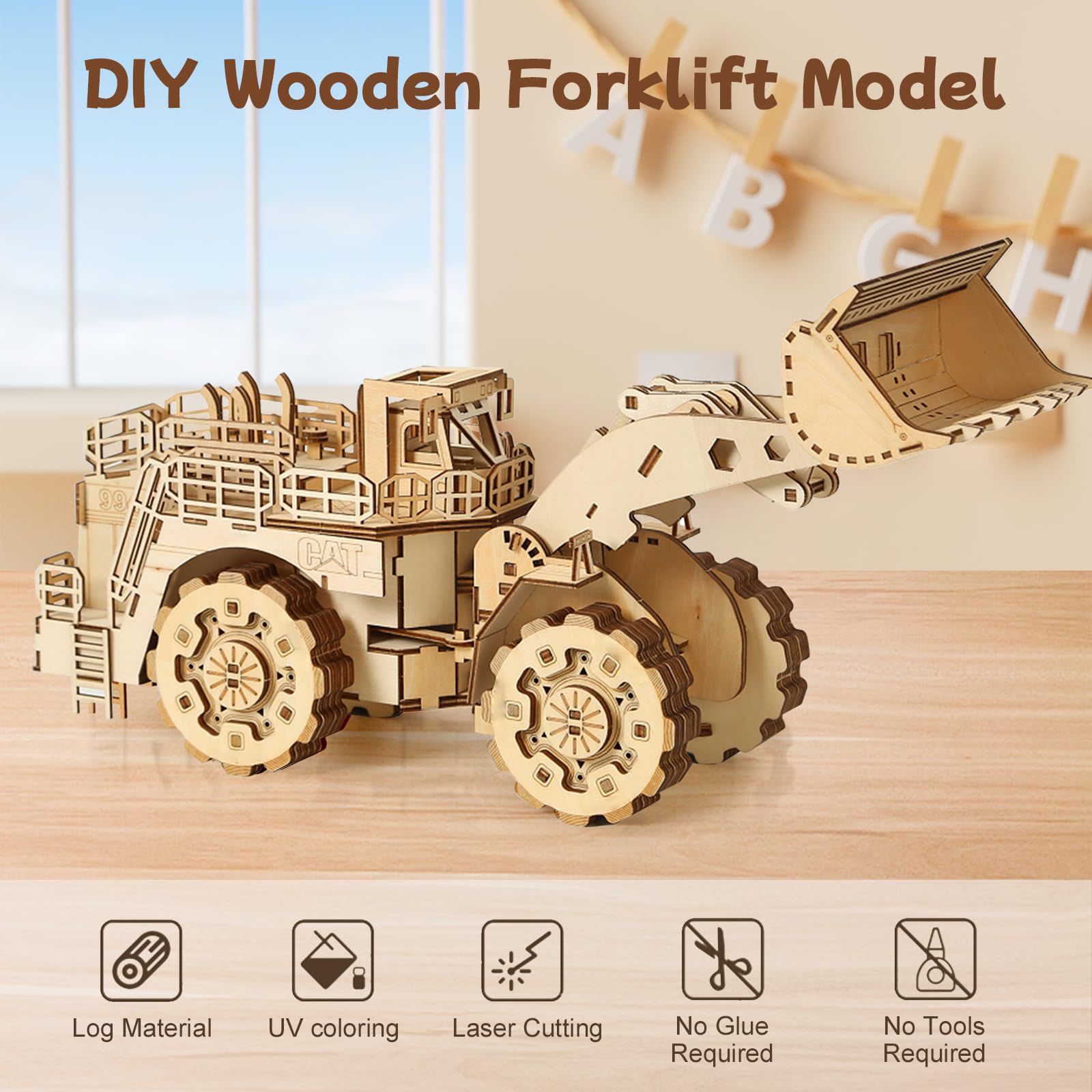 3D drewniane puzzle dla dorosłych, Drewniany mechaniczny model wózka widłowego, Drewniany DIY wózek widłowy DIY świąteczne prezenty urodzinowe, 312 elementów