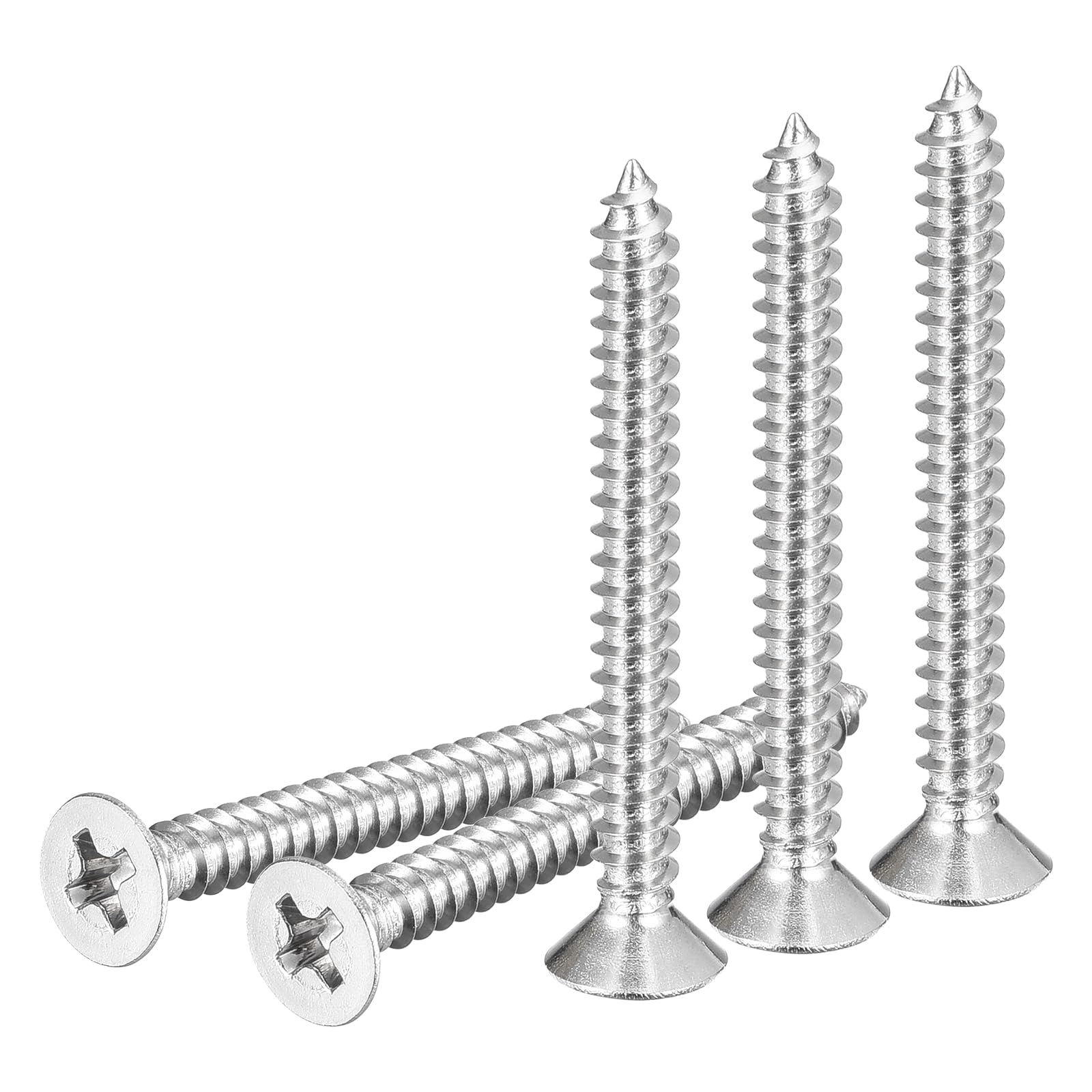 DTGN 100Pcs #6x1-3/8" Flat Head Wood Screws, 304 Stainless Steel Phillips Self Tapping Screws - Good for Woodworking Furniture - Silver