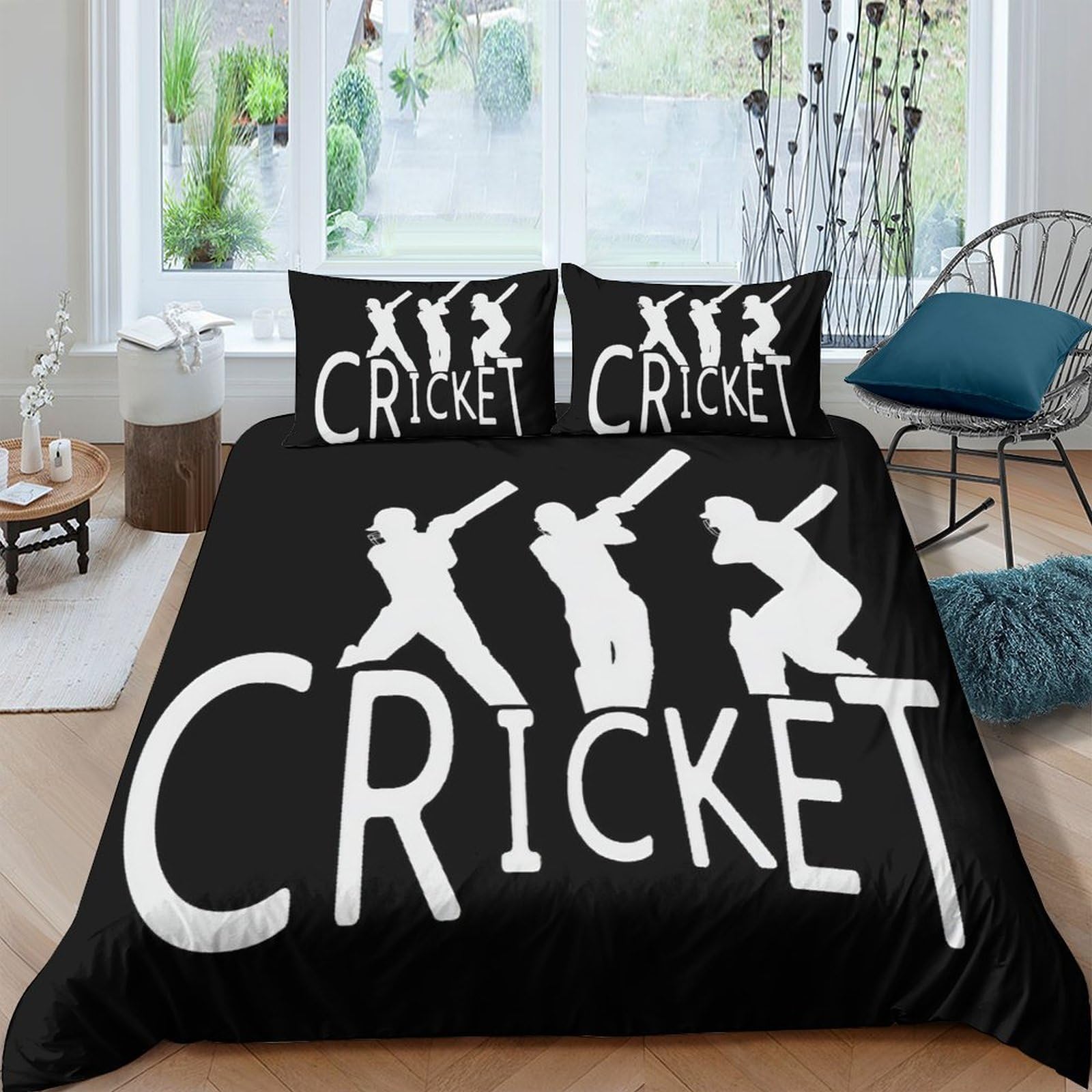 Ctjqhvkz Style-4 3D Printed Cricket Silhouette Fitted Sheet Microfiber Black White Bed Cover For Bedroom Dorm Mattress Decor Single（135X200cm）