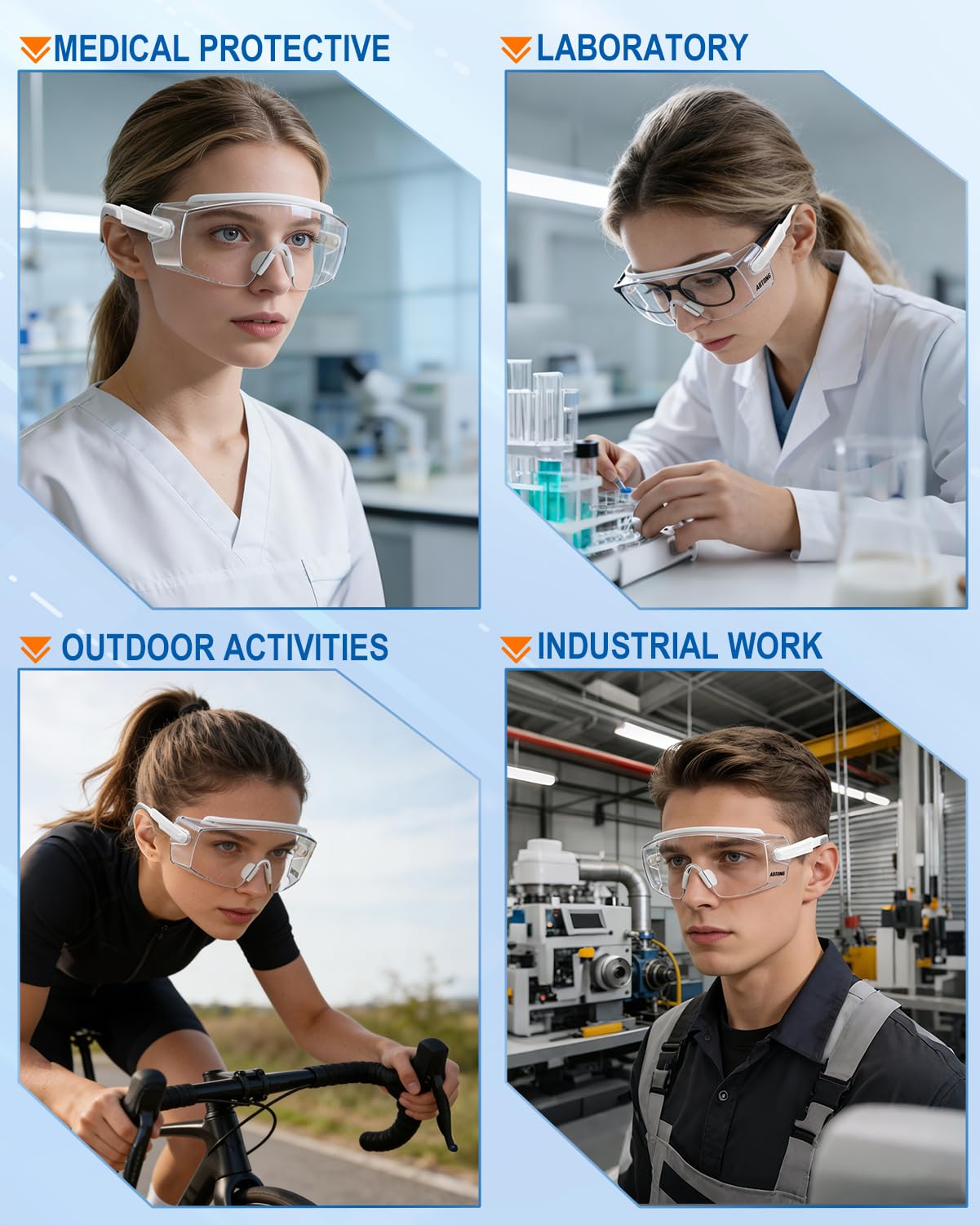 Anteojos de seguridad antivaho, ANSI Z87.1 anteojos de seguridad con lente envolvente transparente y patillas ajustables
