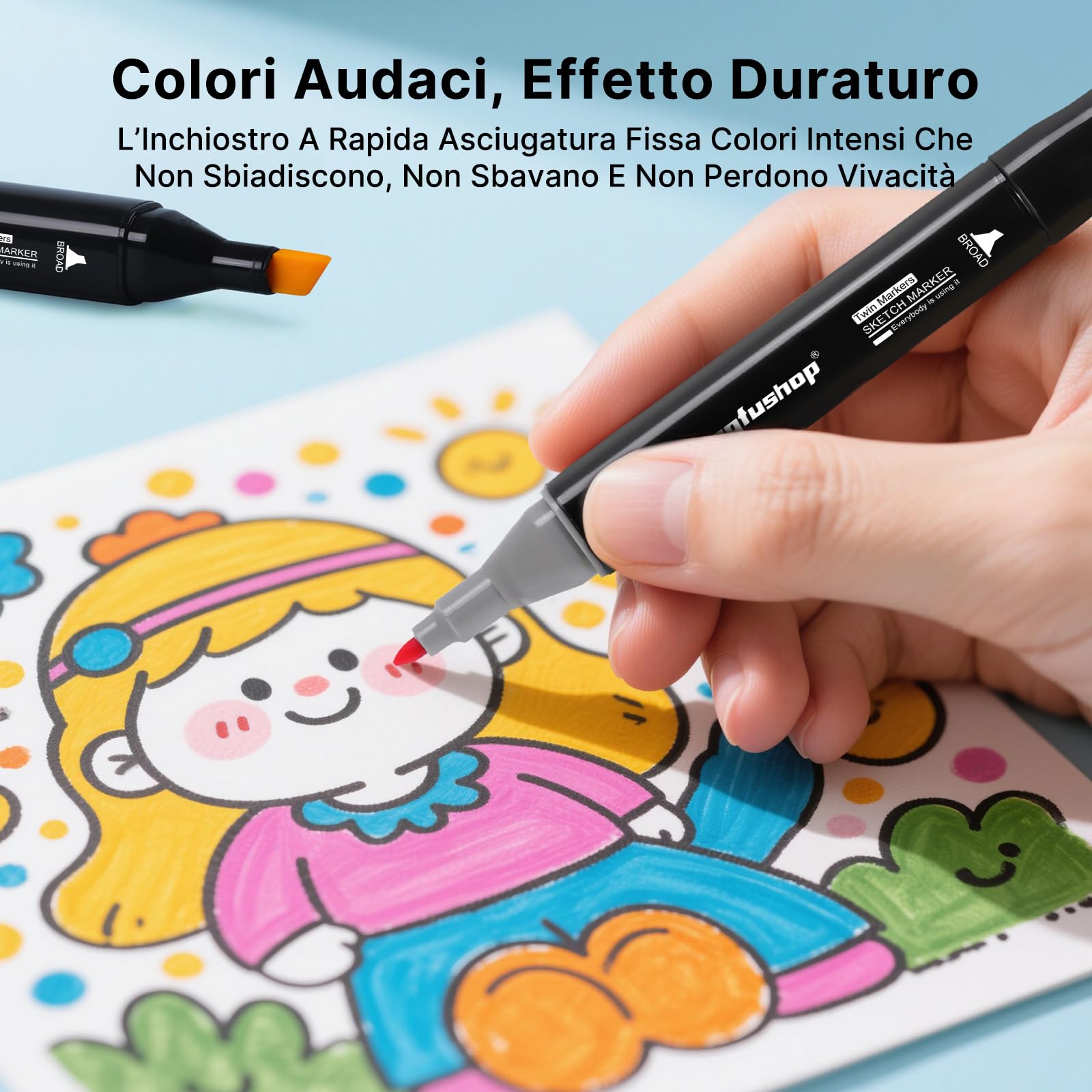 Tongfushop Marcatore 40+2 Colori, Pennarelli Doppia Punta Impermeabile, Marker Pen con Base e Borsa Nera per il Trasporto, Pennarelli Professionali da Disegno per Studenti, Fumettisti