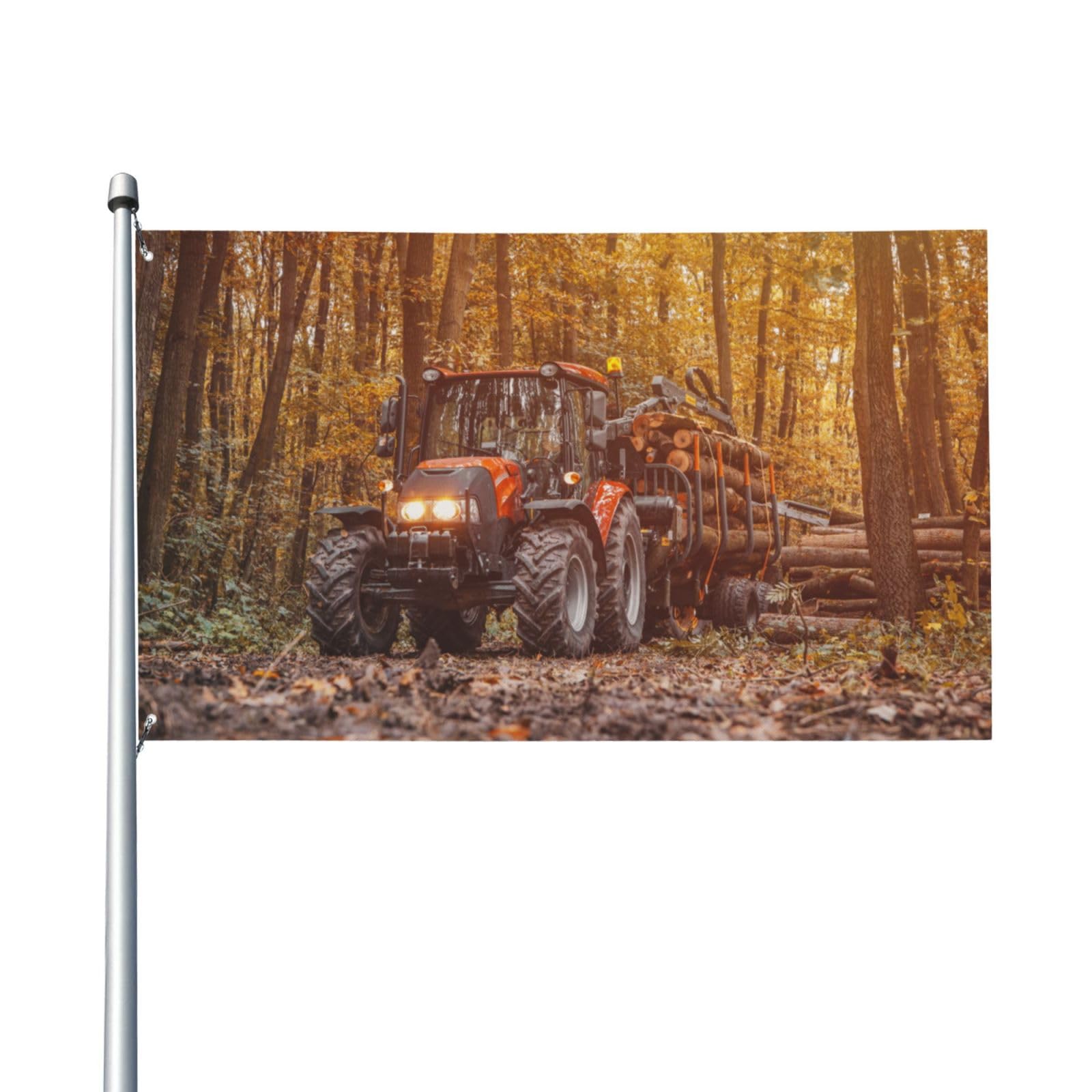 90cmx60cm (3ftx2ft) Tractor With Trailer Loaded With Logs Flag For House Lawn Hanging Decorating Yard Banners Holiday Welcome Flags With 2 Metal Eyelets, Indoor Outdoor Use