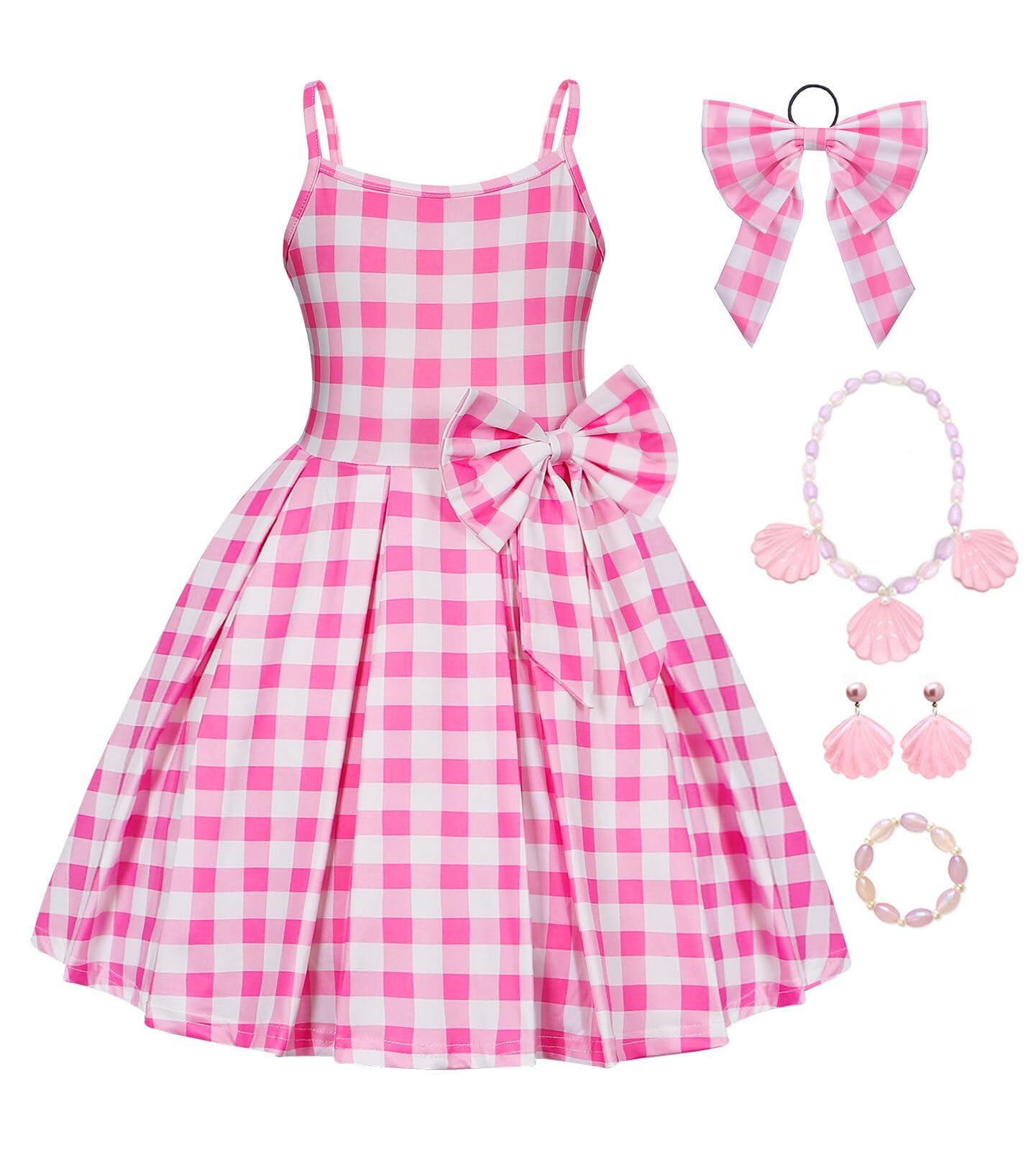 JurebeciaGirls Princess Costume Pink Plaid Vintage Dresses Doll Movie Cosplay Dress Up Kids Halloween Birthday Party Outfits