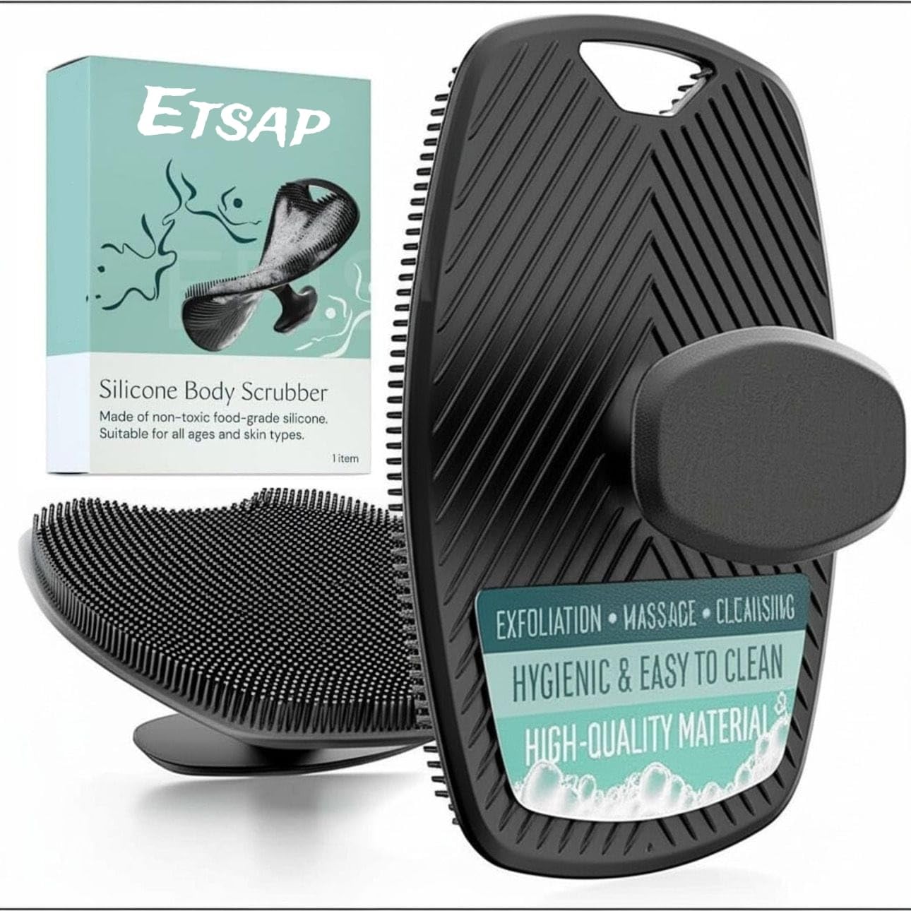 Silicone Body Scrubber,Shower Scrubber for Nourishing Cleaning & Exfoliating Your Skin Lather Boosting Bristles with Ergonomic No-Slip Handle, Body Exfoliator for Men and Women bath brush