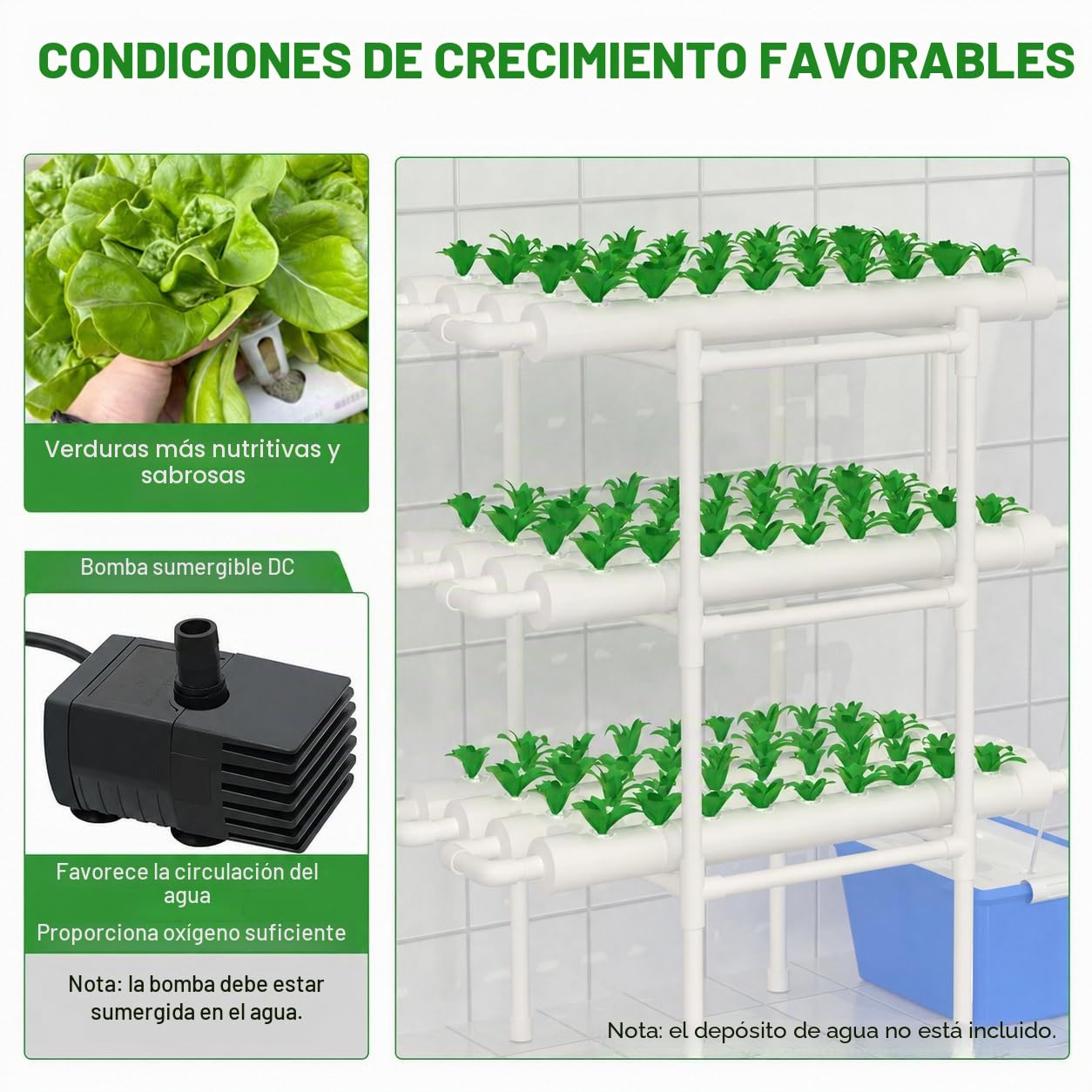 Hydroponic System Grow Kit 108 Sitios de Plantas 3 Capas PVC Hidropónico para Cultivo Acuático de Plantas de Jardín y Experimento Hidropónico Vegetal, 96 × 55 × 111 cm