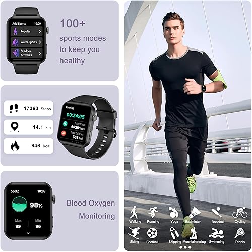 Miniatura 3 de IOWODO Reloj inteligente para hombres y mujeres, pantalla HD de 1.85 pulgadas con hacer y responder llamadas, con asistente de voz AI, SpO2monitor