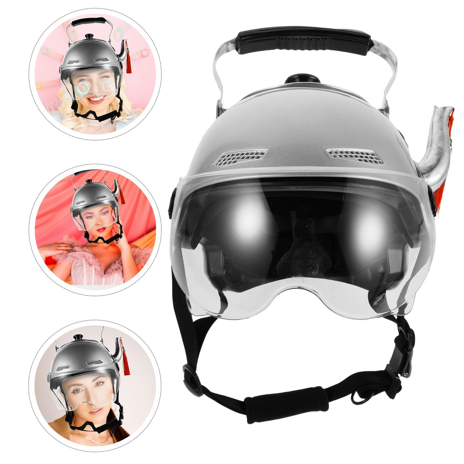 GALPADA Sombrero Divertido Forma de Tetera para Adultos, Casco Creativo de Abs y Acero Inoxidable, Accesorio Fotográfico para Creadores de Contenido y Festivales de Música