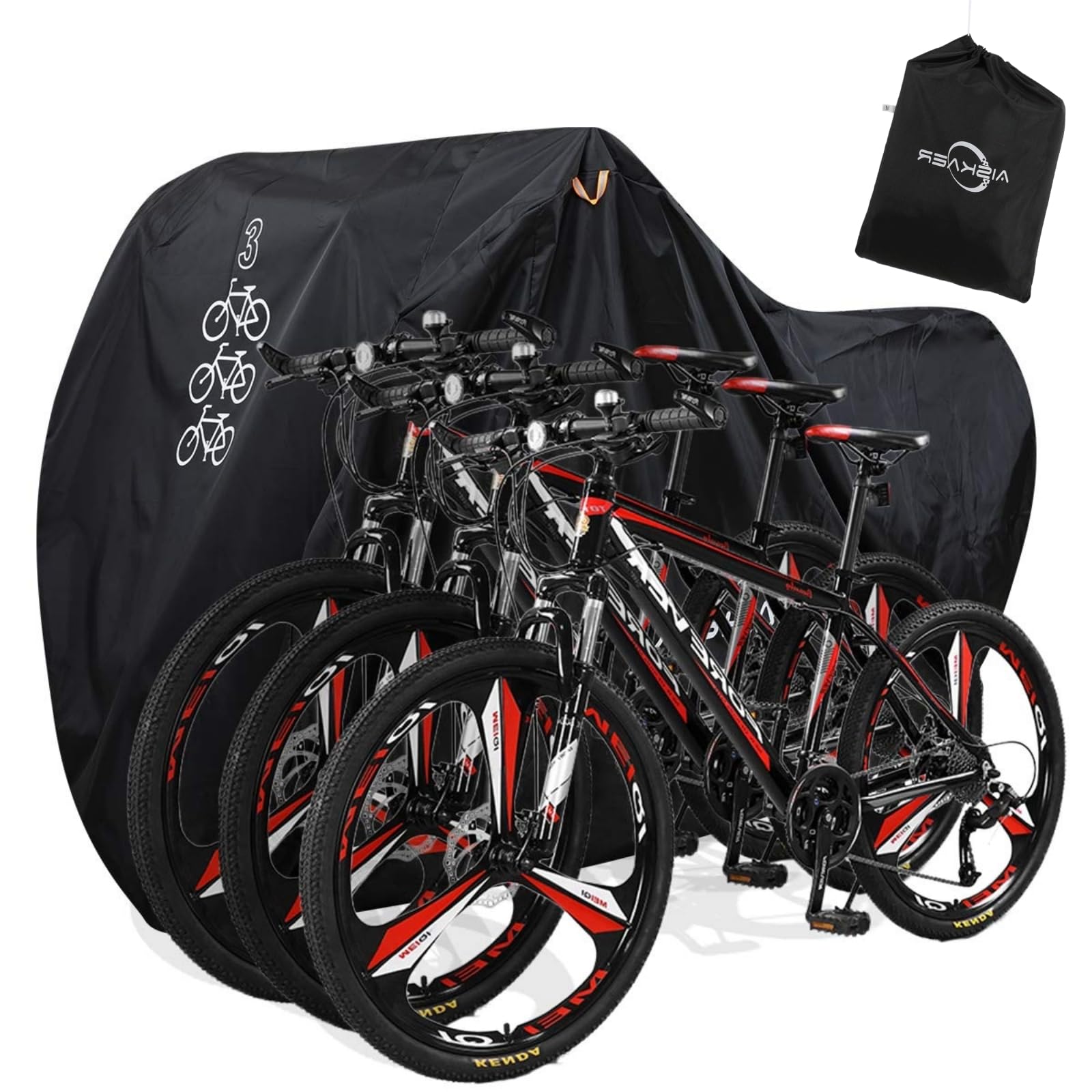 Black Bicycle Cover with Lock Hole Reflective Safety Loops for 29er Mountain Road Electric Bike Motorcycle Cruiser Outdoor Storage, Waterproof, Anti-UV, Heavy Duty Ripstop Material 210D