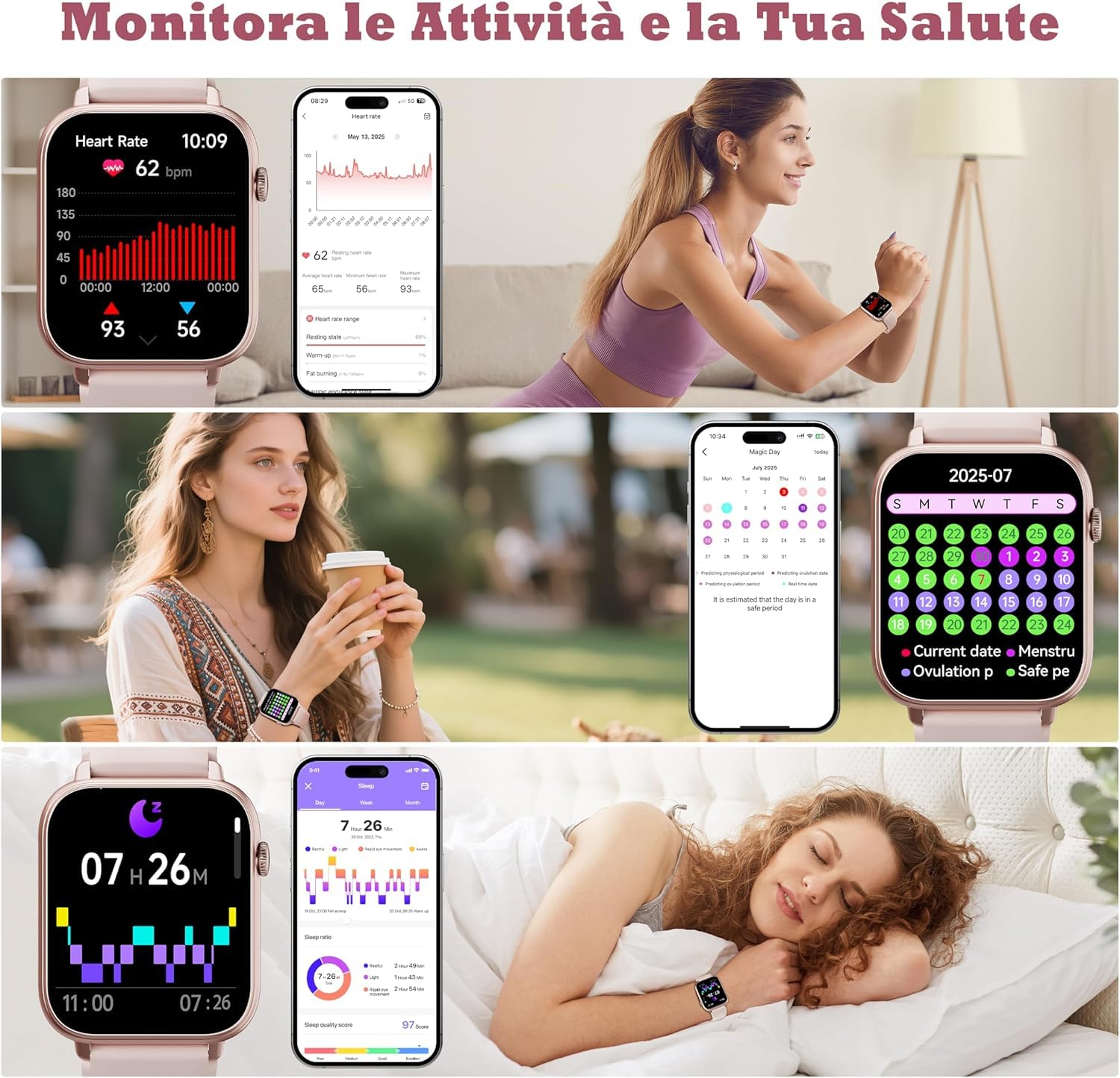 OUKITEL Smartwatch Donna Rosa 1.83" HD, Orologio Intelligente con Chiamate Bluetooth, 100+ Sport, Cardiofrequenzimetro, SpO2, IP68, Controllo Musica/Foto, Notifiche, Fitness Tracker per Android iOS