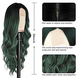 NAYOO Long Ombre Green Wavy Wig for Women 26 Inch Middle Part Curly Wavy Wig Natural Looking Synthetic Heat Resistant Fiber for Daily Use (Ombre Green)