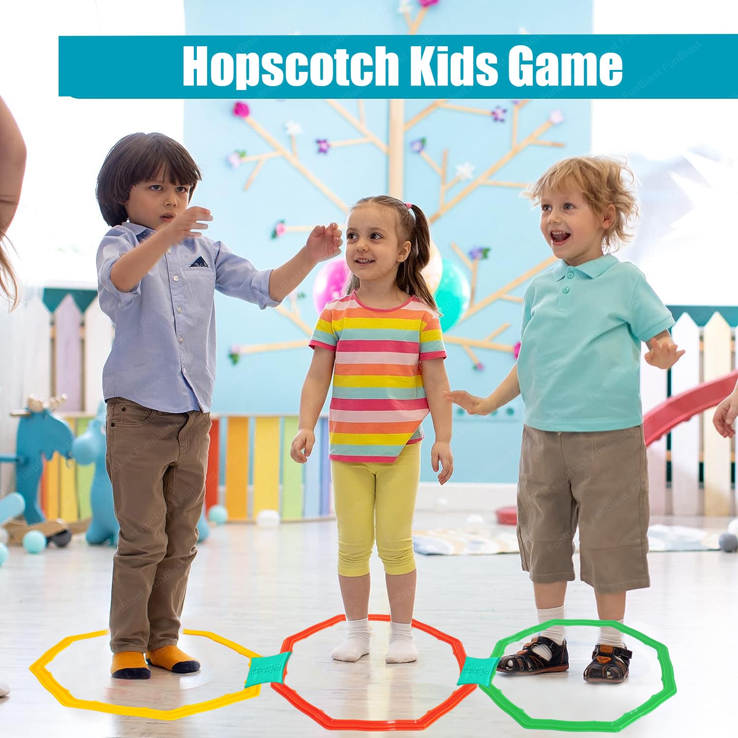 FunBlast Hopscotch Games for Girls, Active Indoor Rings Game for Kids – Kids Jumping Ring Game, Educational Colorful Rings for Kid, Indoor and Outdoor Games for Kid (Multicolor) - Image 9 thumbnail