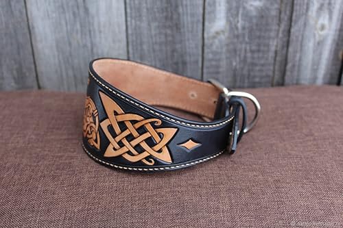 Miniatura 4 de Viking, Celtic Knot, Norse, Nordic, Scandinavian, Adjustable Leather Collar, Padded Leather Dog Collar, Handmade 3D Genuine Leather Dog Collar,