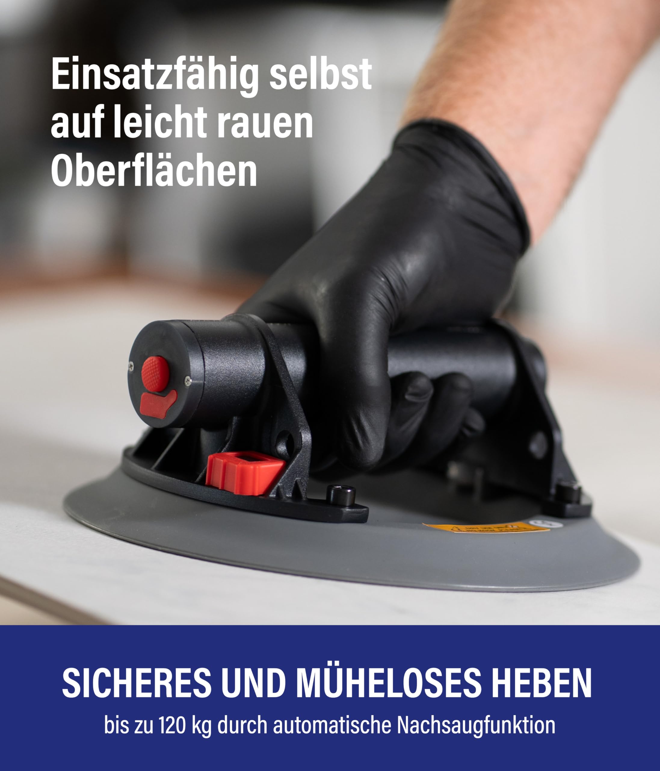 Karl Dahm® Akku-Vakuum-Saugheber E-Grip Plus - Automatische Nachsaugfunktion | Vielseitig auf Fliesen, Glas, Beton | 120 kg Tragkraft | Inkl. Koffer – 40907