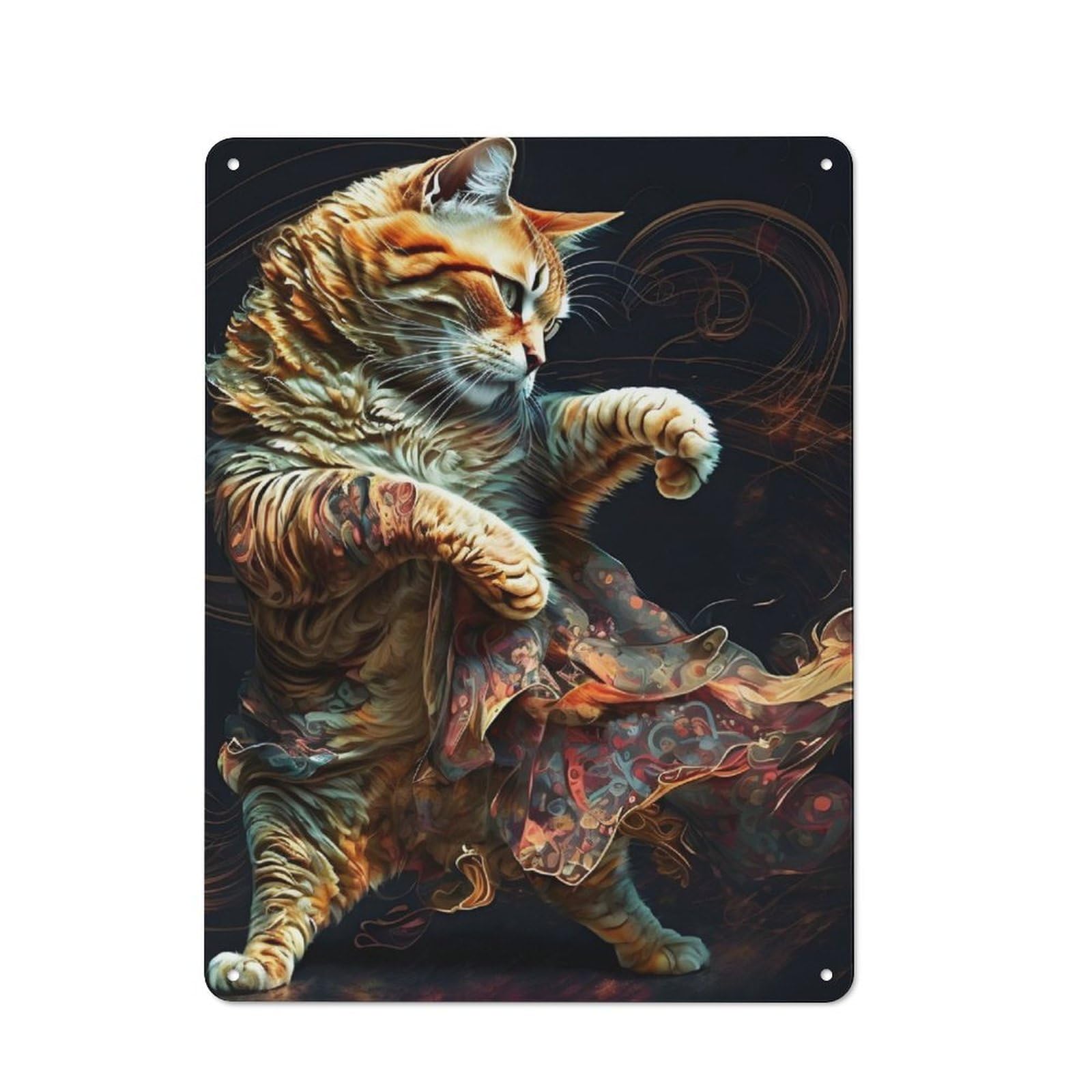 Metal Wall Sign 40x30cm Featuring Cat Dancing for Garage Or Workshop, Suited to Workshop Owners