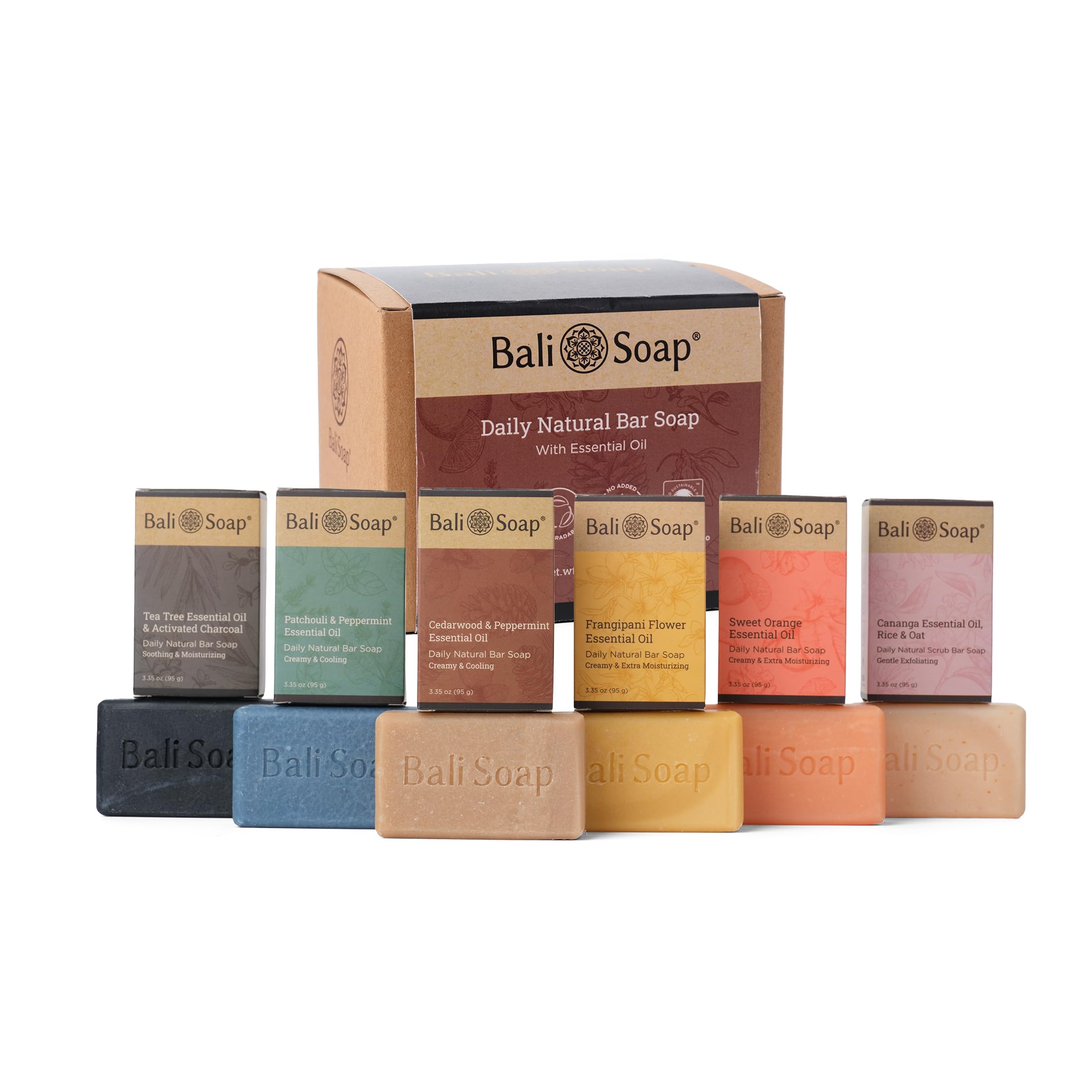 Bali Soap Natural Bar Gift Set - 6 Pack Handmade Vegan Sulfate-Free Body Wash Bars with Essential Oils, Tropical & Earthy Collection 3.5oz Each for