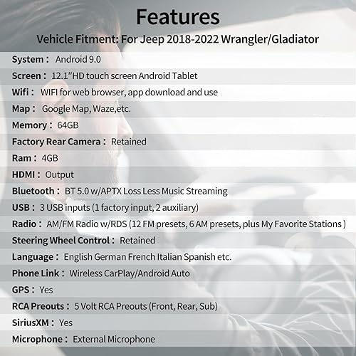 Miniatura 2 de LINKSWELL GEN 5 Android 12.1 Radio para Jeep 2018-2022 WranglerGladiator Pantalla táctil Estilo T Reemplazo 4GB RAM+64GB ROM