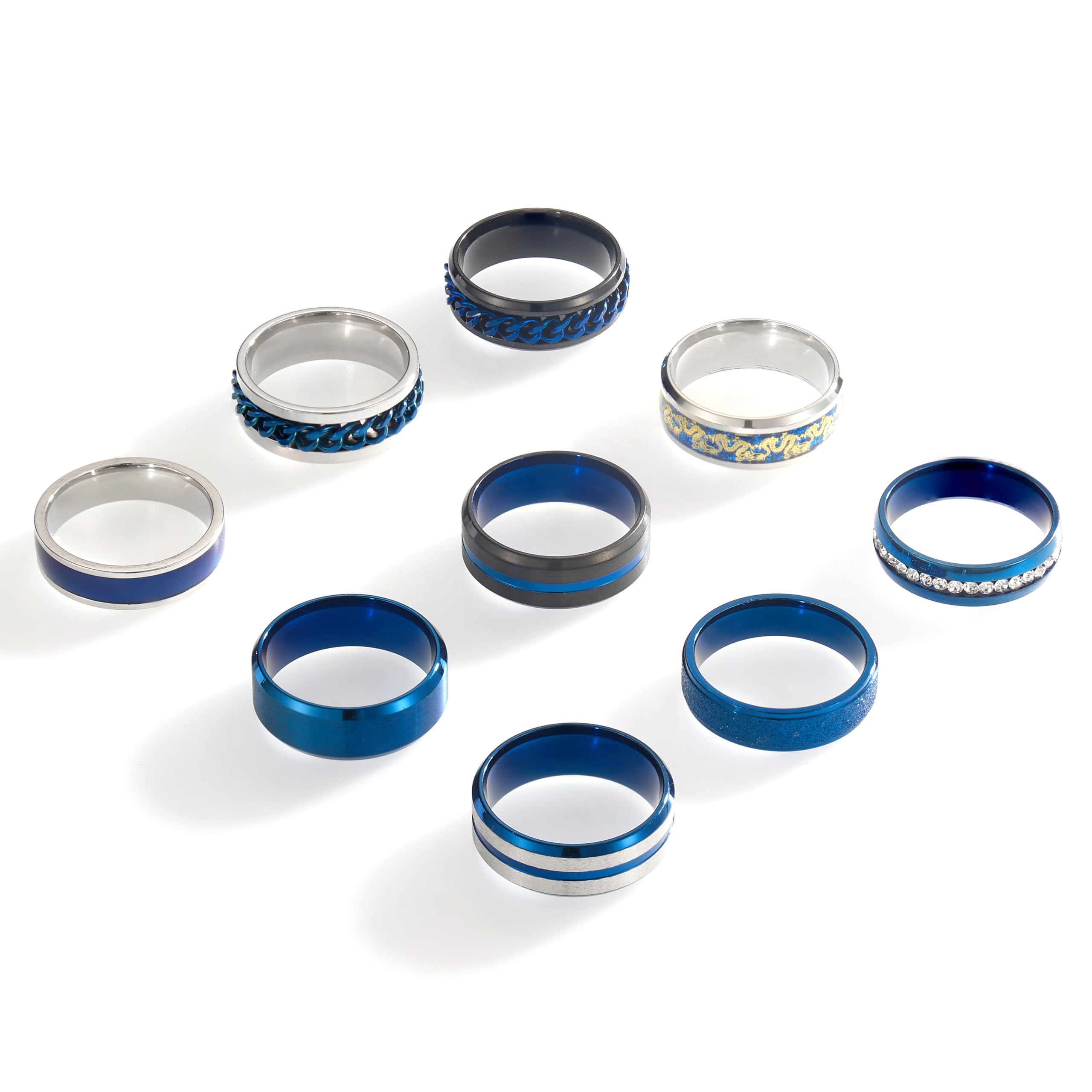 SOXEMAN 9-Piece Wedding Bands Set for Men and Women, 2 Spinning Chain Rings, Stainless Steel, 6mm & 8mm Widths