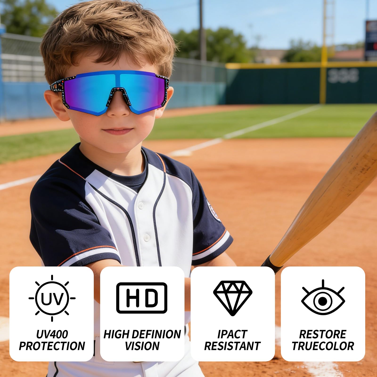 Unisex Kinder Sonnenbrille,Occhiali da ciclismo per bambini,Occhiali da Sole Sportivi Polarizzati per Bambini,Occhiali Ciclismo Bambino Occhiali Sportivi Ciclismo Baseball,Protezione UV400 per Kinder